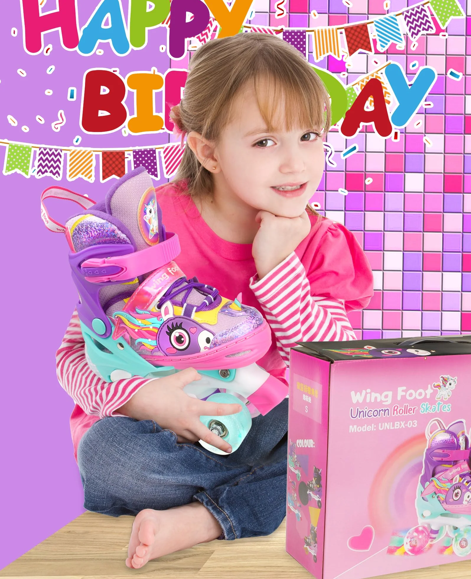 Pattini a Rotelle Bambina Regolabili 4 Ruote LED Unicorno per Principianti Ragazza