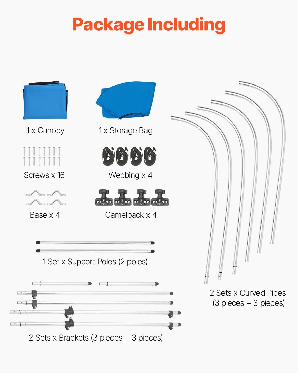 VEVOR Tendalino per Barca a 3 Archi in Poliestere 600D Telaio in Lega di Alluminio Impermeabile Larghezza 170-183 cm Blu Pacifico