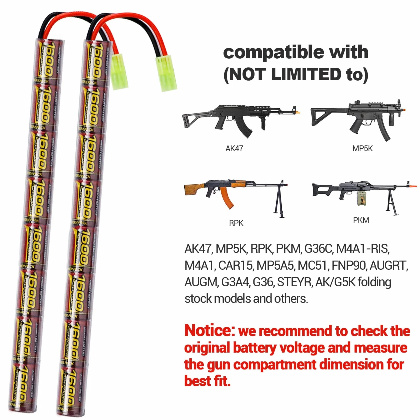 Melasta 9,6V 1600mAh Airsoft Batteria NiMH Butterfly Nunchuck con Mini Tamiya Connettore 2 PCS