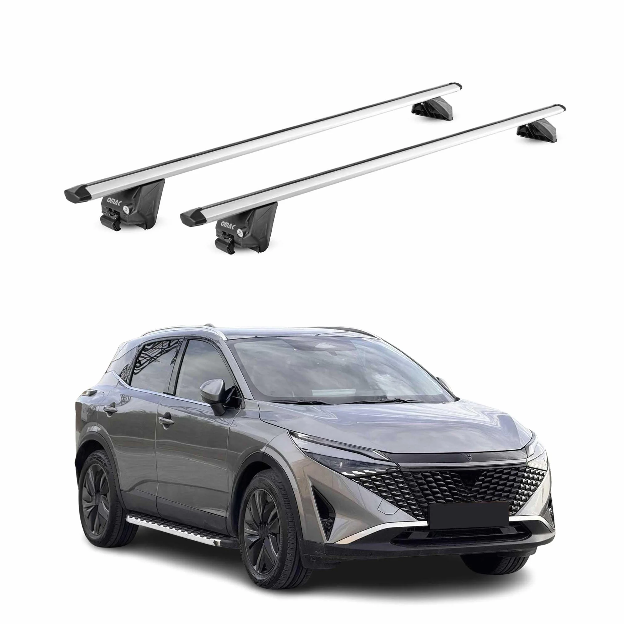 OMAC Barre Portatutto Alluminio TÜV geprüft per Nissan Qashqai J12 2021-2026 – per Rail Tetto Integrati – T Nut – Max 100 kg – 2 Schlösser Argento