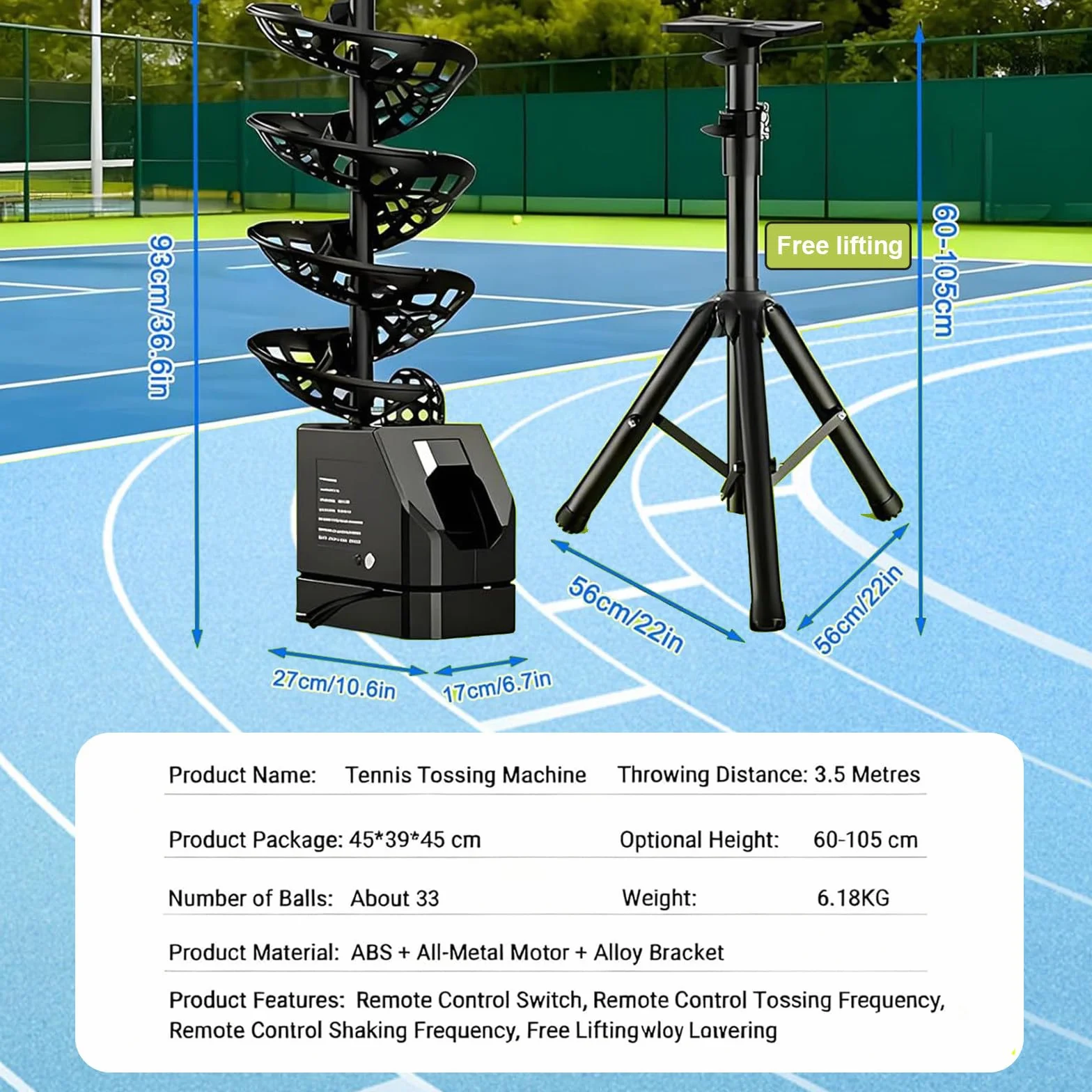 Macchina per Palline da Tennis Leggero a Collegare/Batterie 33 Palle Allenamento