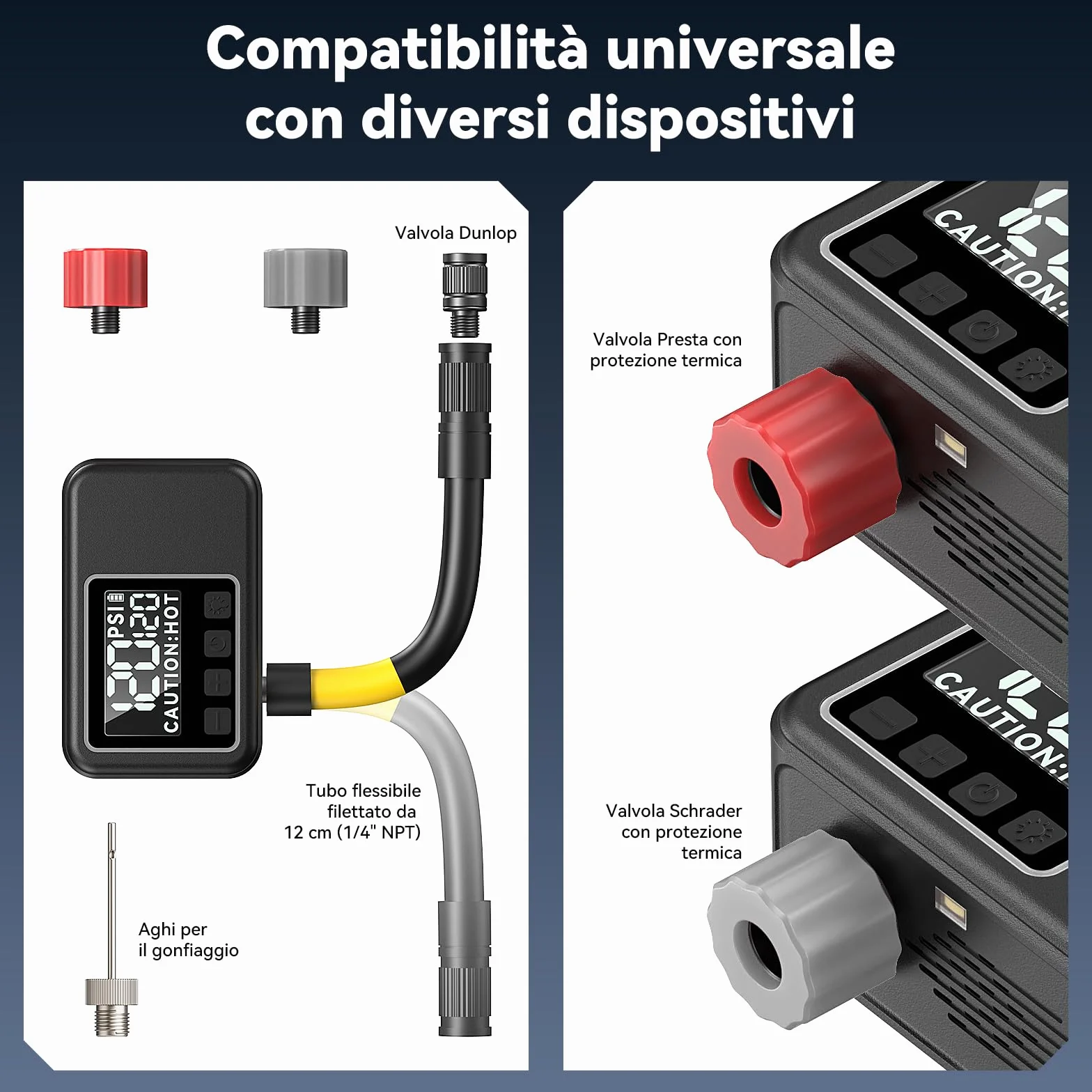 Mini Pompa Elettrica Bici Silenziosa 120 Psi Gonfiaggio Rapido 50s Compatibile Valvole Presta Schrader