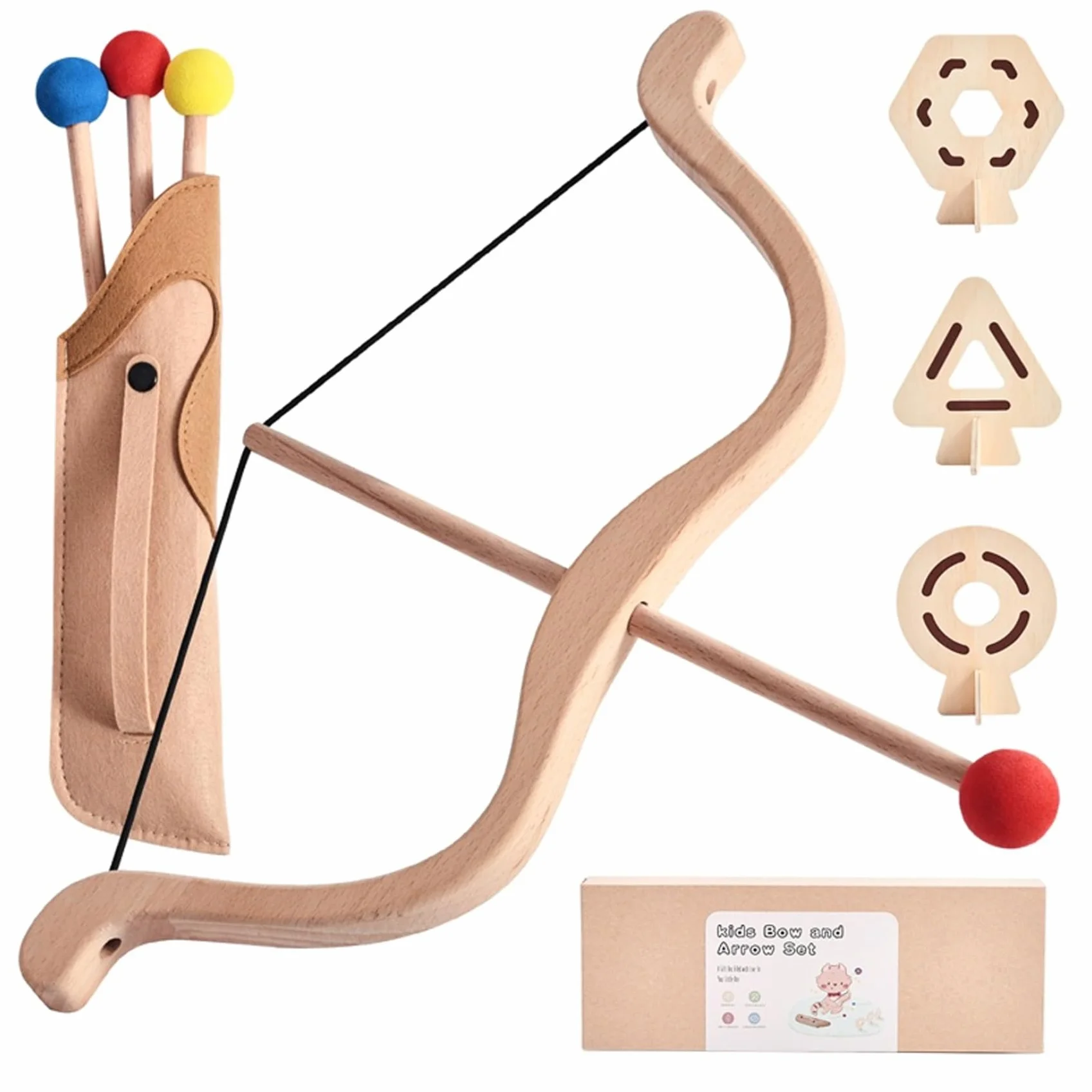 Set Arco e Frecce per Bambini in Legno con Punta in Schiuma Sicura 3 Bersagli