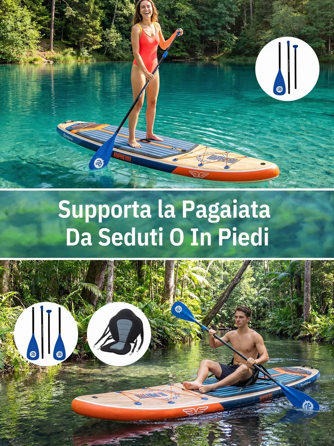 Niphean Tavola SUP Gonfiabile per 2+1 Persone, Stand Up Paddle Board con StabilTrac Pinna, Custodia Impermeabile, SUP Gonfiabile Adulti