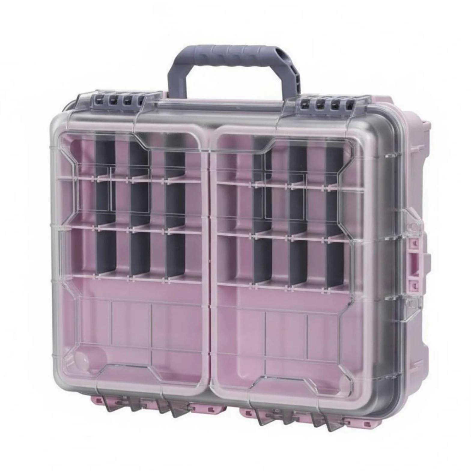 Valigetta da Pesca Impermeabile Scatola Porta Esche Contenitore Attrezzatura Organizzatore con Coperchio a Scatto E Guarnizione in Scomparti, Rosa