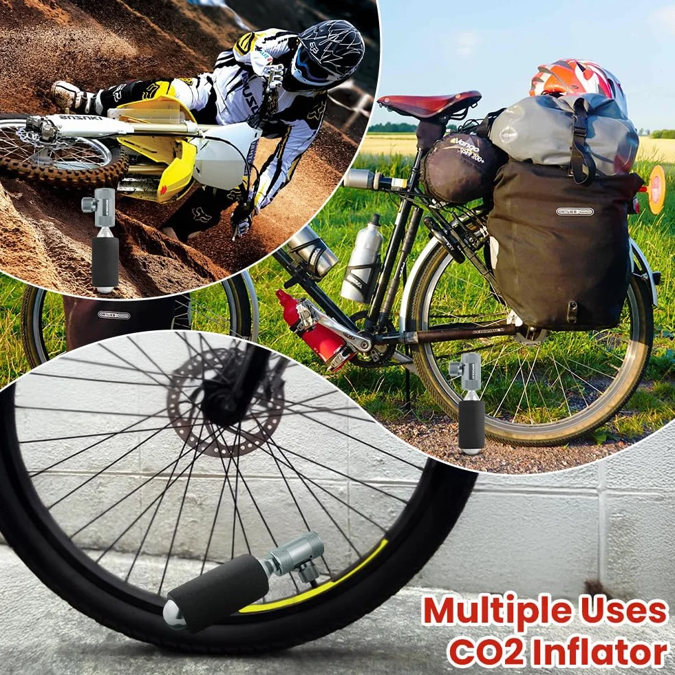 AOOWU Gonfiatore CO2 Pompa Compatibile Valvola Presta Schrader Leggero Aria 2 Manicotto Isolato per Pneumatici Bicicletta Mountain Bike