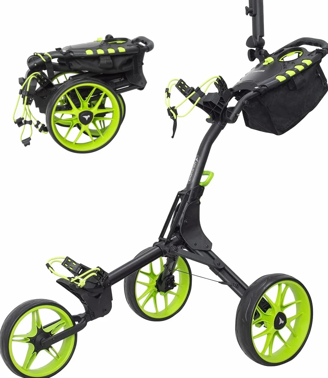 Newfly Carrello da golf a 3 ruote pieghevole con freno a pedale e porta ombrello