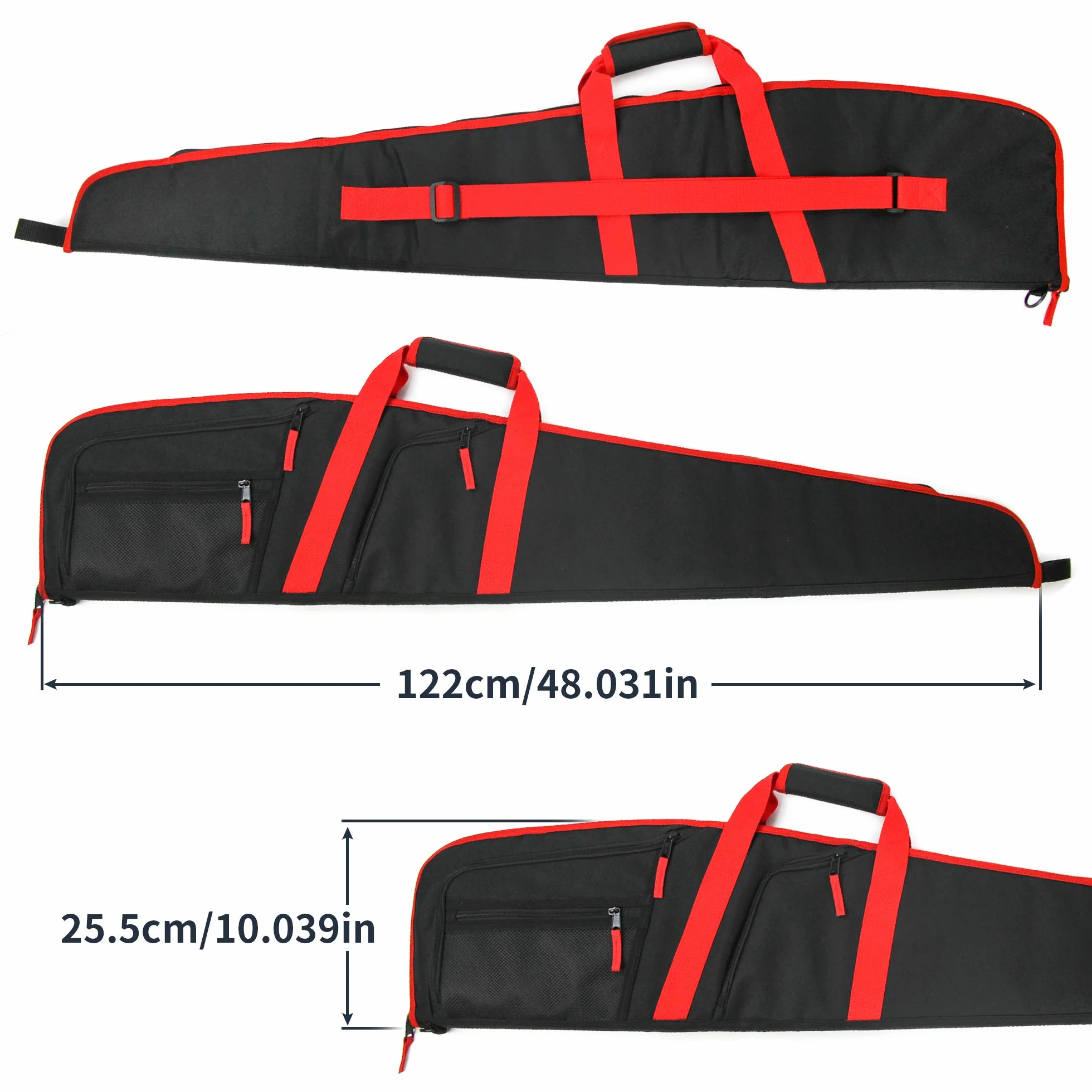 Custodia Morbida per Carabina Borsa da Trasporto di Fucile con Tracolla 125cm Nero Rosso