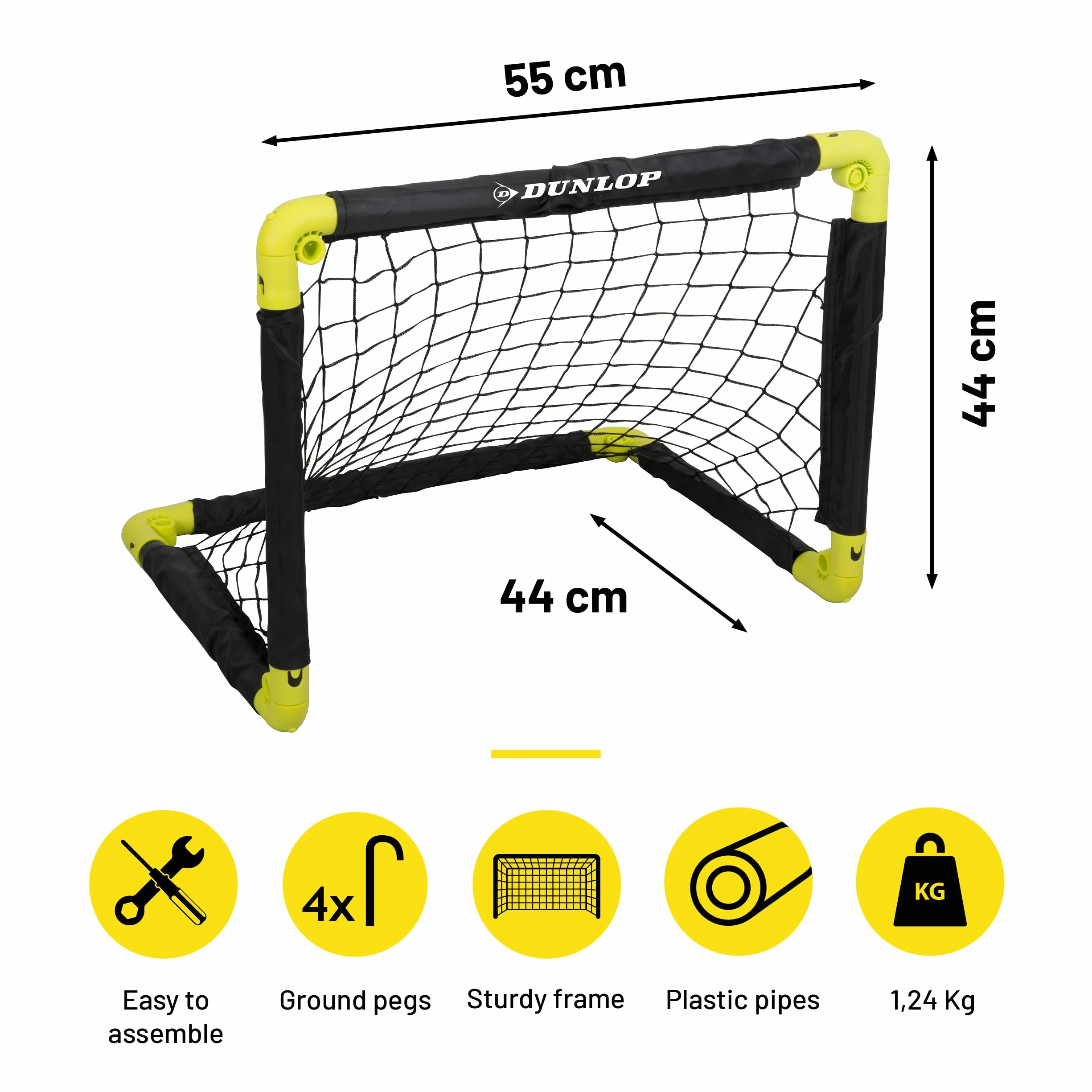 Dunlop Porta da calcio 50 x 44 x 44 cm Set di 2 Mini porta pieghevole Nero Giallo