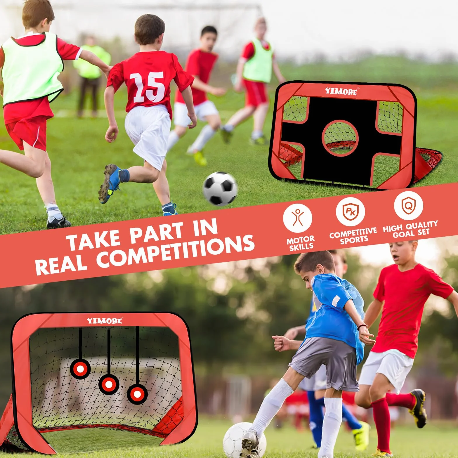 YIMORE Porta da Calcio per Bambini, 120x80x80cm, Pieghevole Pop-up, per Interni ed Esterni