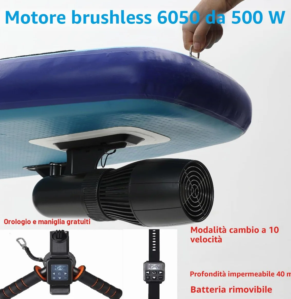Camolech Motore SUP 500 W batteria 10000 mAh manico girevole 360° scooter subacqueo elettrico adulti