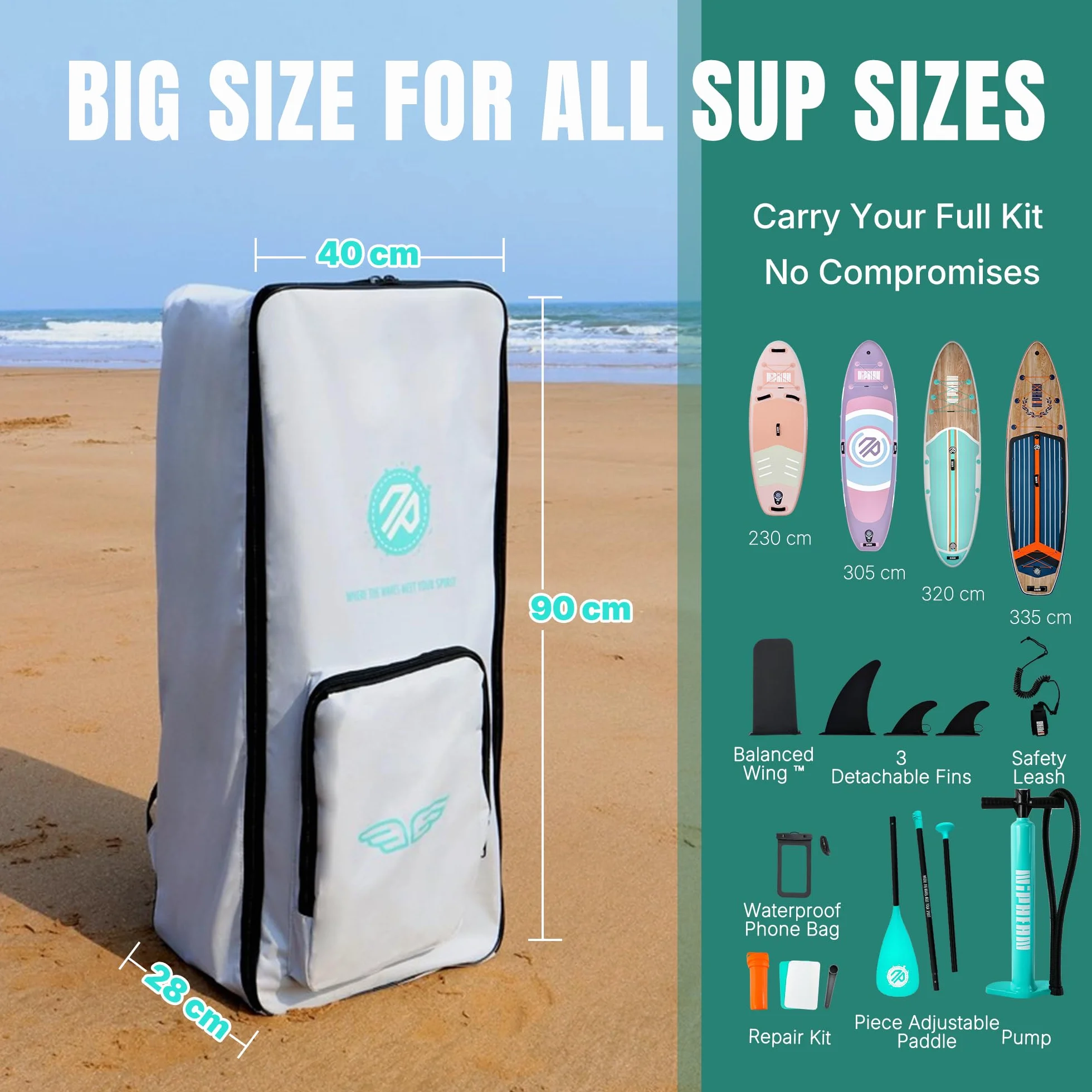 niphean Borsa da viaggio SUP per paddleboard, borsa da trasporto all'aperto