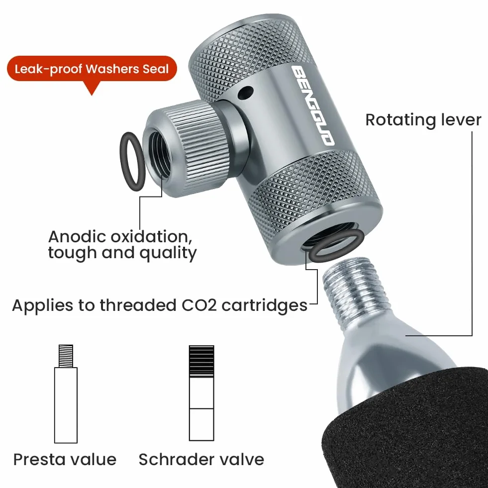 AOOWU Gonfiatore CO2 Pompa Compatibile Valvola Presta Schrader Leggero Aria 2 Manicotto Isolato per Pneumatici Bicicletta Mountain Bike