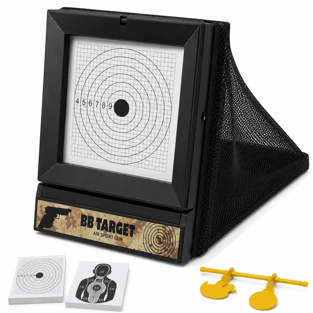 Airsoft Set di bersagli con rete cattura balines - 2 modalità - Include 100 bersagli extra 17x17 cm