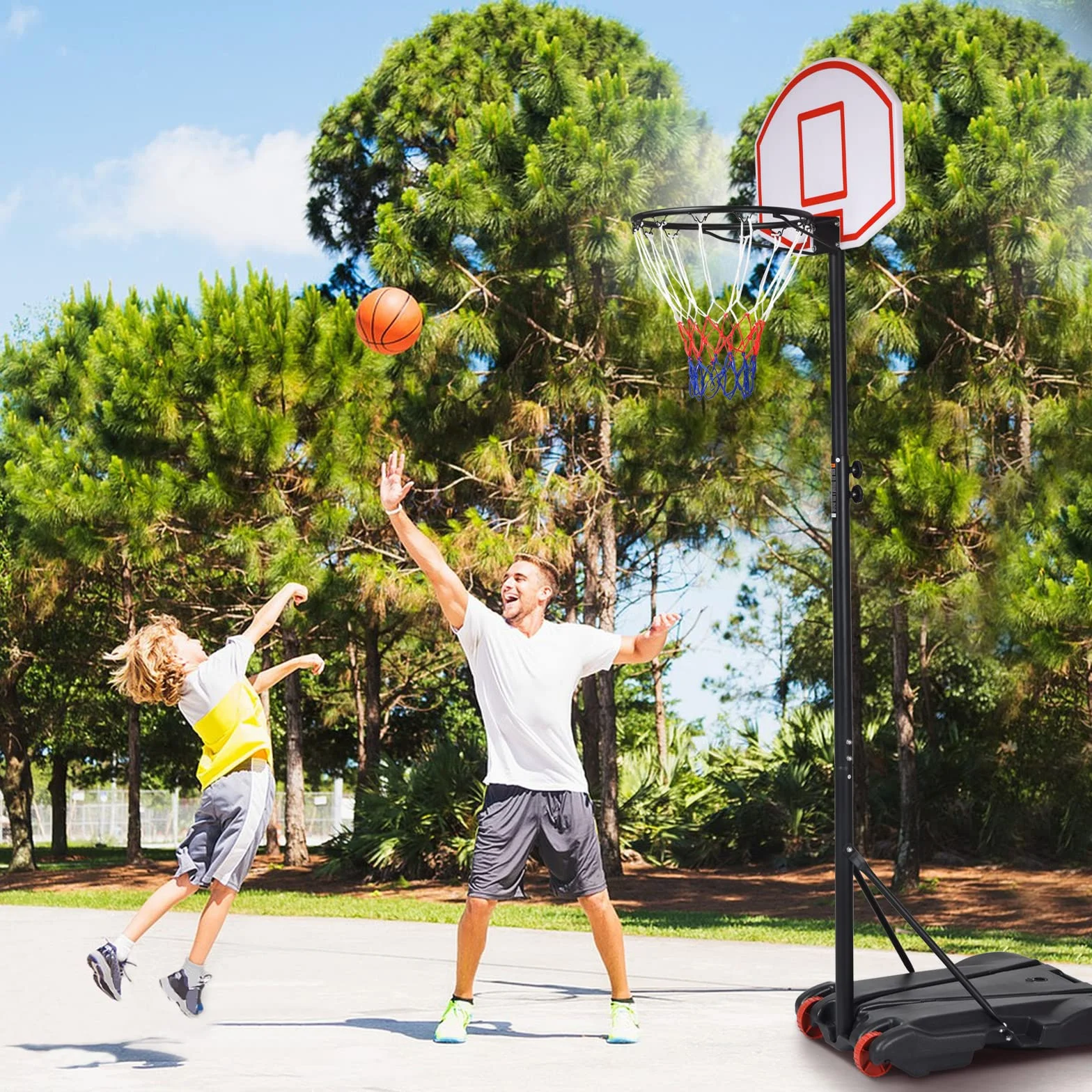 COSTWAY Canestro da Basket Regolabile 178-208 cm per Bambini con Ruote e Base Riempibile