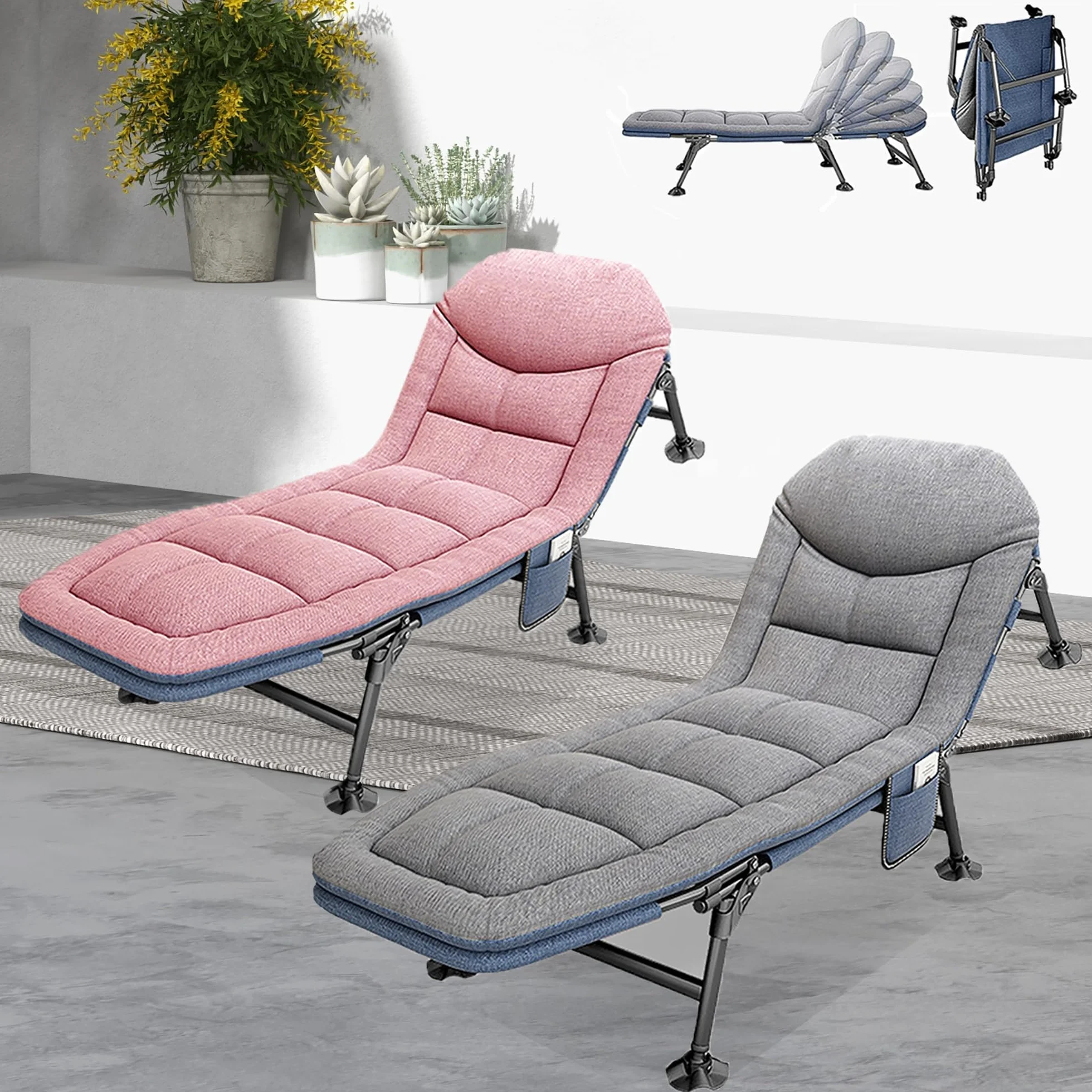Lettino pieghevole XXL 190x65x30 cm con materasso lettino da campeggio schienale regolabile 5 posizioni tasca laterale