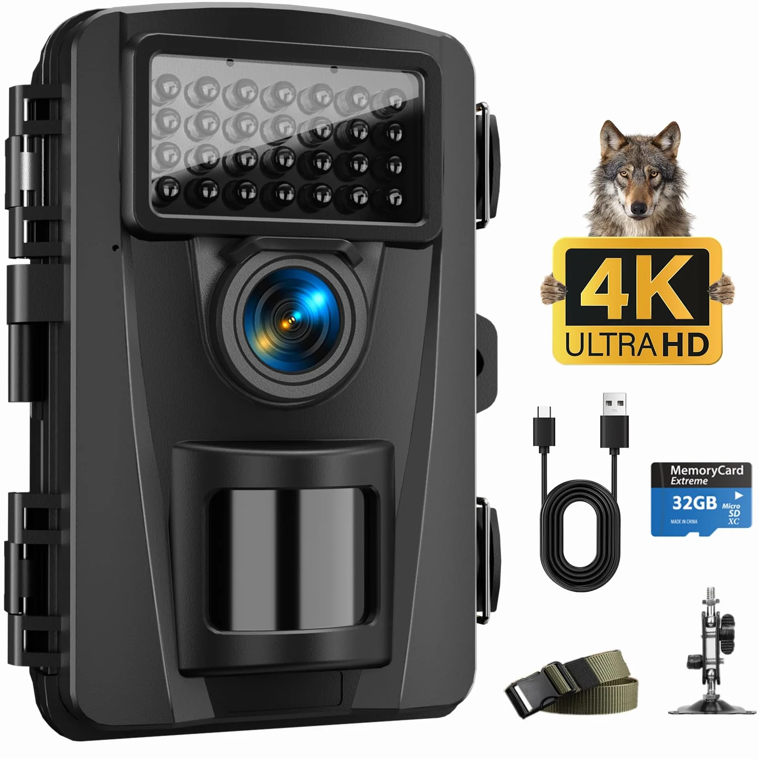 Fototrappola 4K 60MP Infrarossi Invisibili 130° IP66 940nm IR LED 32GB