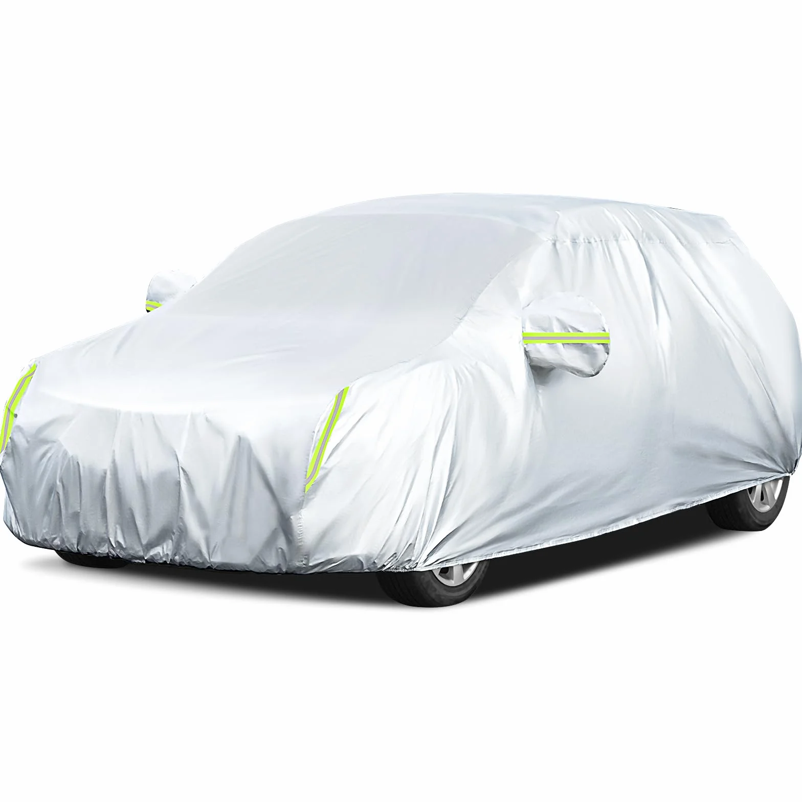 LOETAD Telo Copriauto, Felpato Impermeabile Antipolvere Anti UV Anti Vento 435 x 180 x 160cm Telo per Auto a 2 Volumi Universale Interno in Cotone - Argento