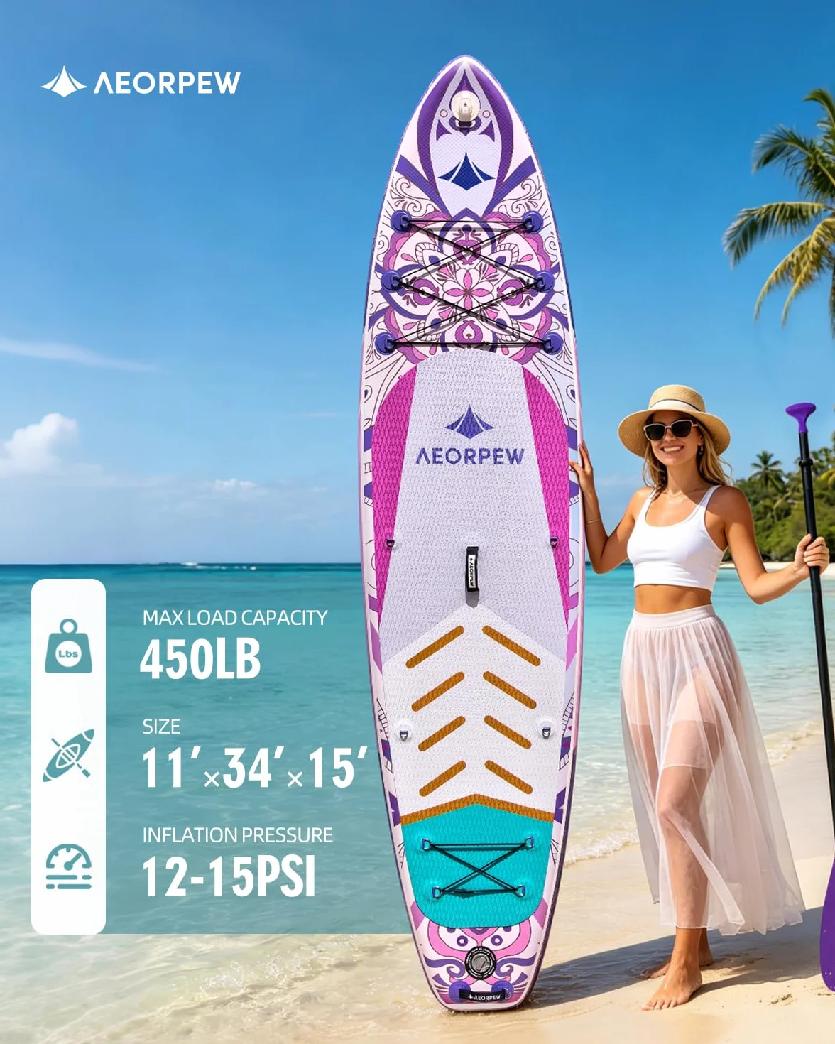 Tavola da paddle gonfiabile 86 cm SUP per donna con pagaia e zaino 100 l