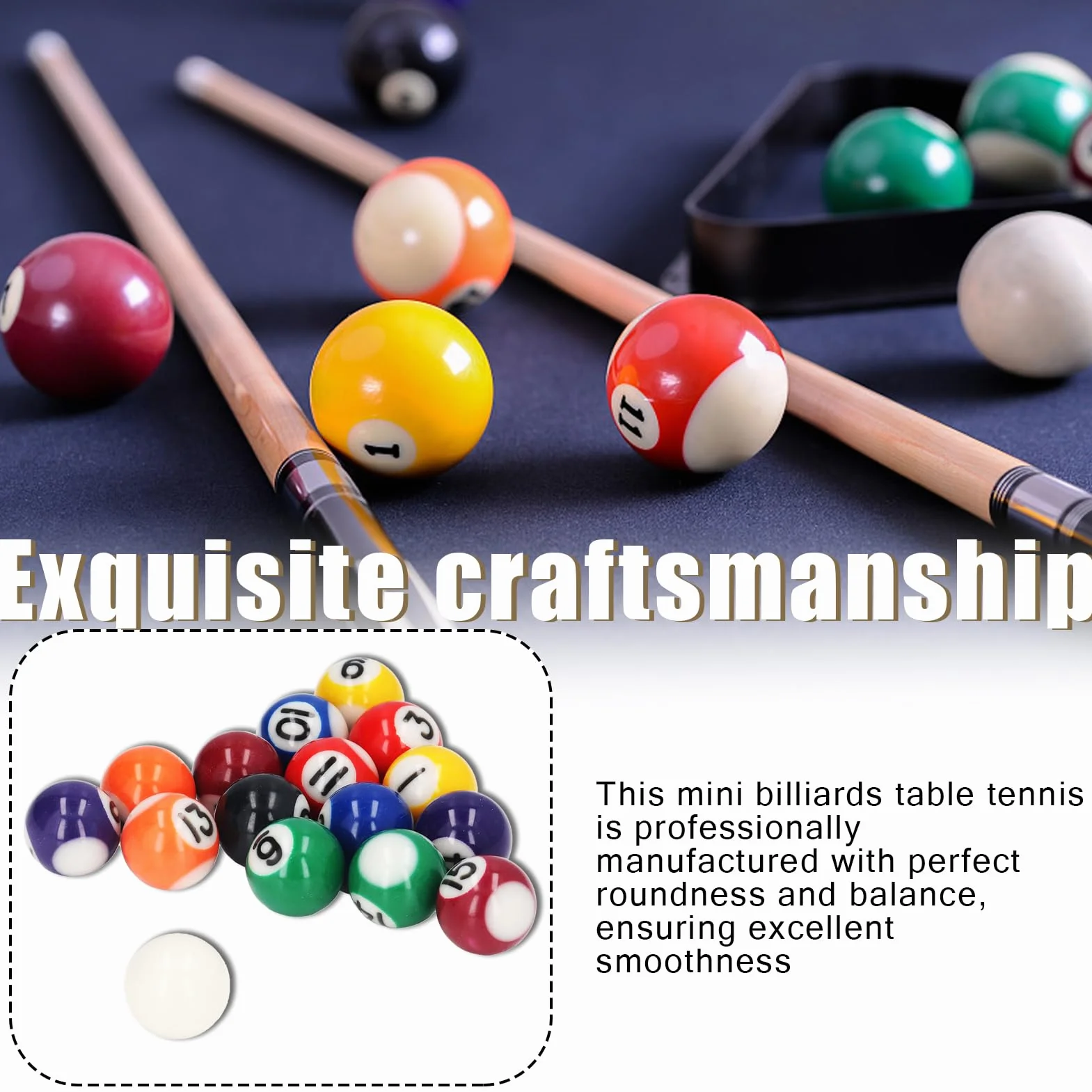Set Mini Biliardo Americano con 16 Palline da 25mm in Resina per Tavolo da Gioco