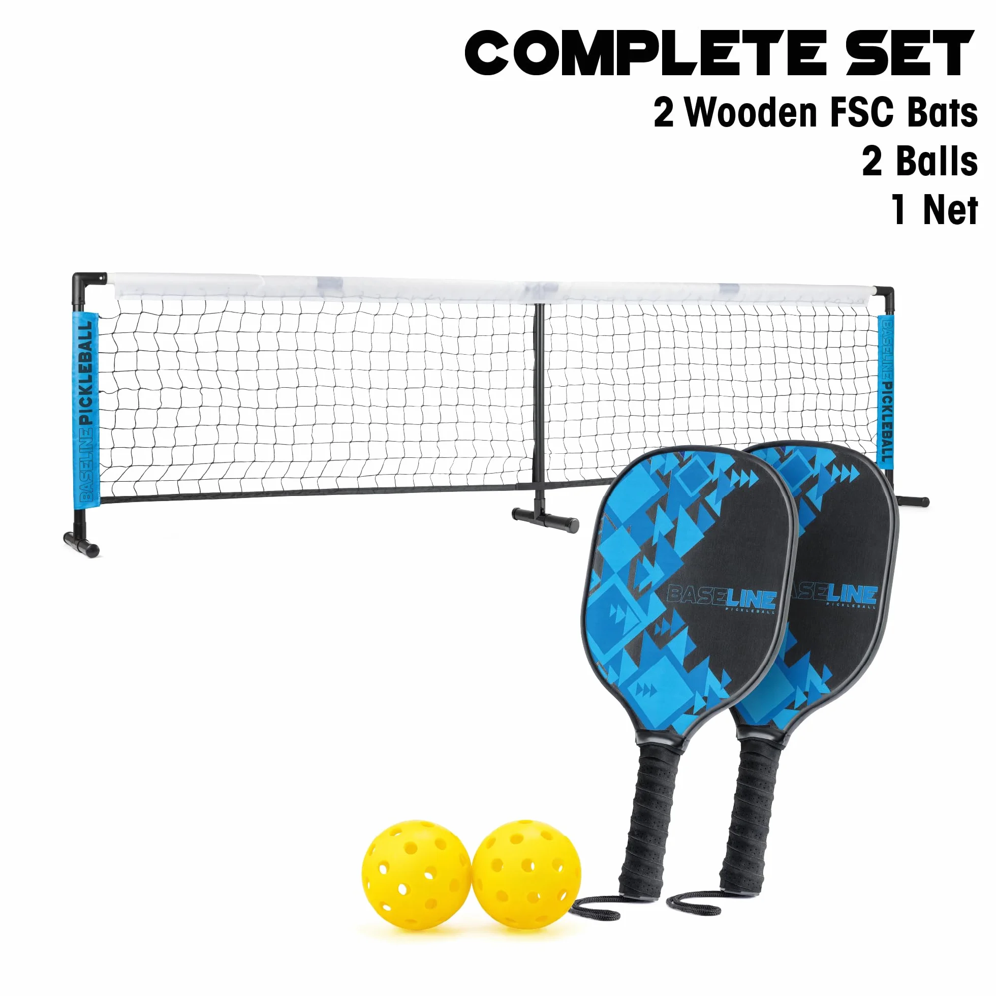 Baseline Pickleball Paddles Set, Premium Wooden Rackets for Indoor & Outdoor