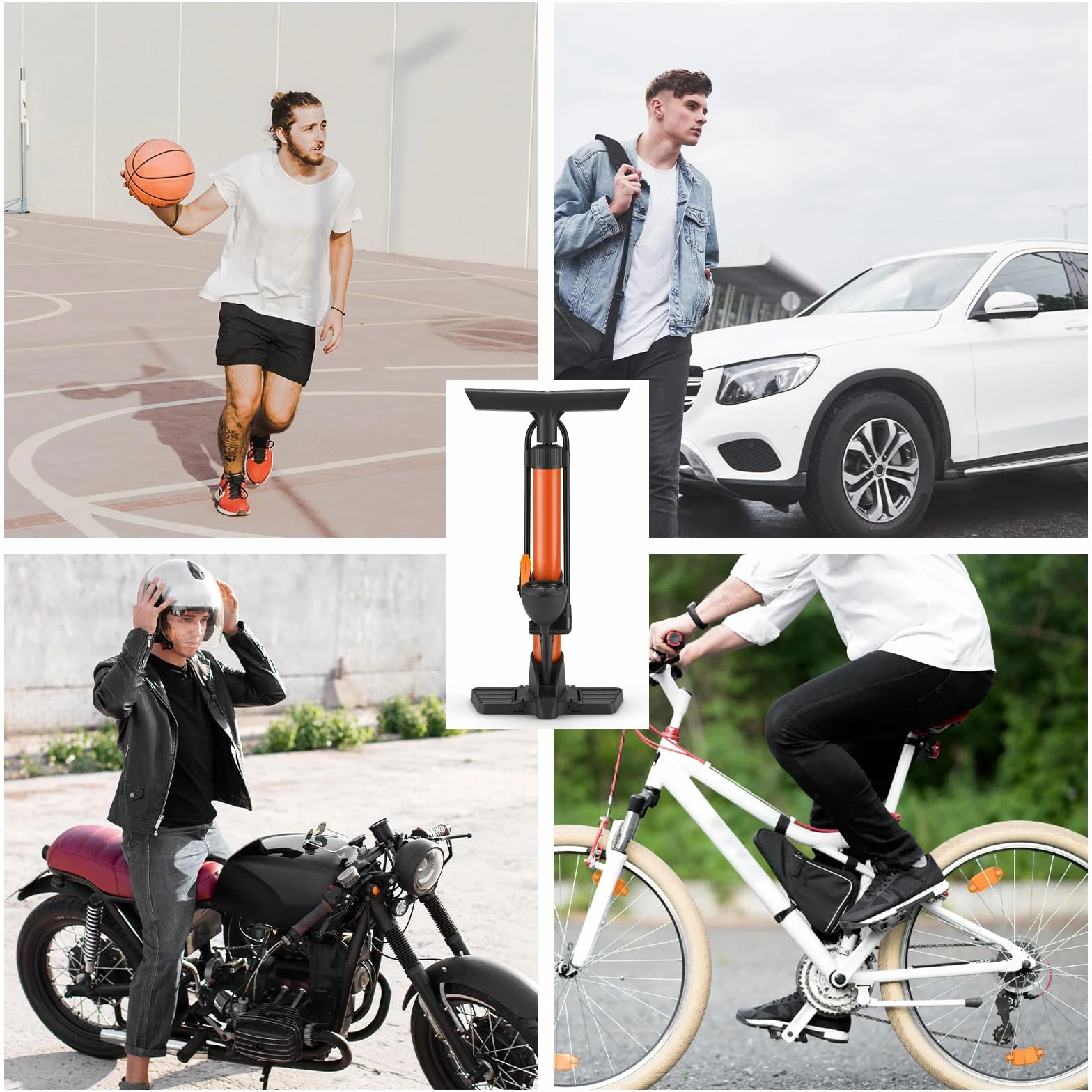 Pompa per Bicicletta da Pavimento con Manometro, Alta Pressione 160 PSI per Valvole Presta e Schrader, Arancione