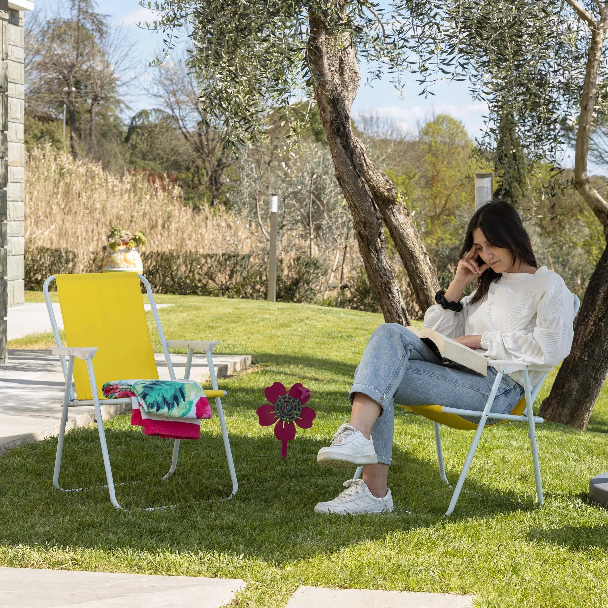 Baroni Home Sedia Pieghevole da Mare Spiaggia Campeggio in Tela con Braccioli Colorata 52x44x76 cm Set 2 Gialla
