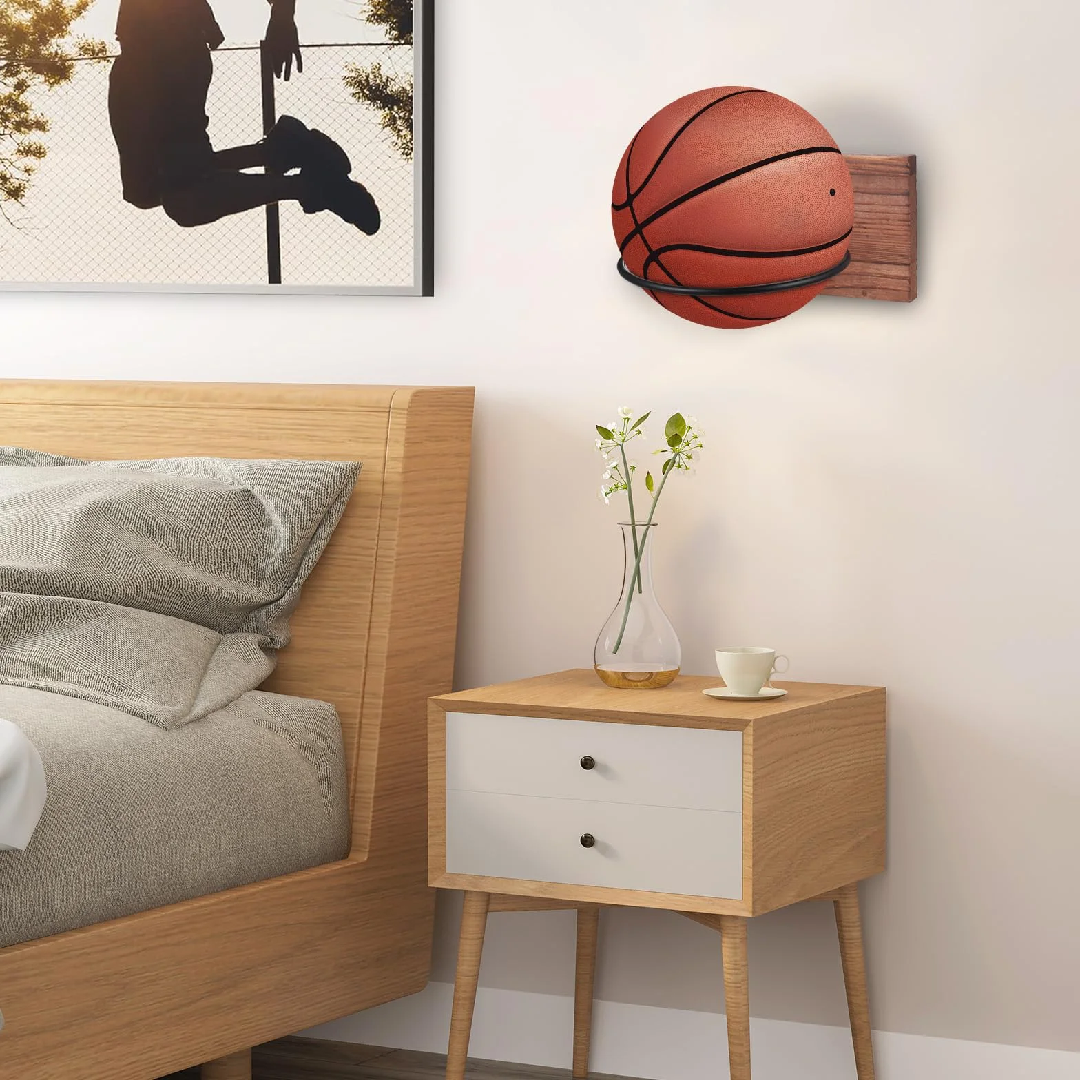 Porta Palloni da Calcio a Parete, Supporto per Pallone Basket Rugby Pallavolo, Espositore (Nero)