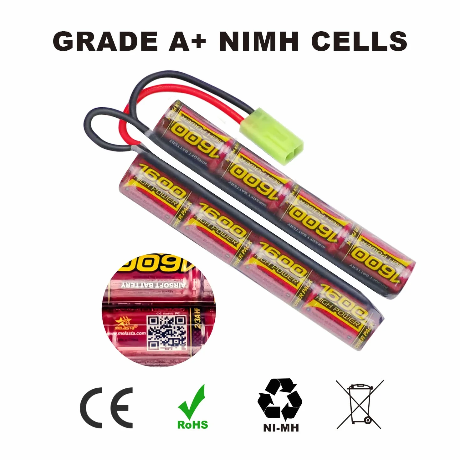 Airsoft NiMH Batteria 9.6V 1600mAh per AEG con Connettore Tamiya