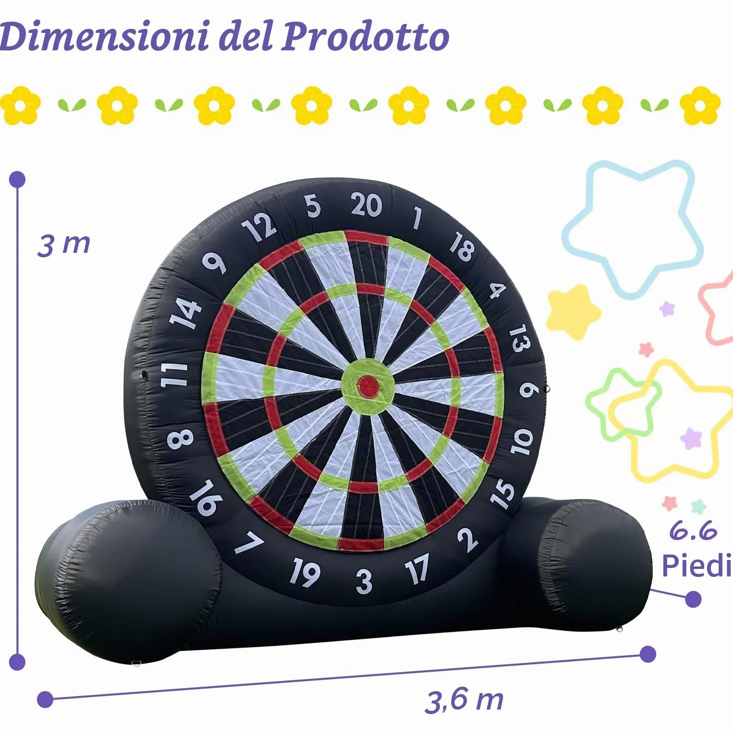 Bersaglio gonfiabile per freccette da calcio all'aperto 3 m con 8 palline e ventilatore 370 W