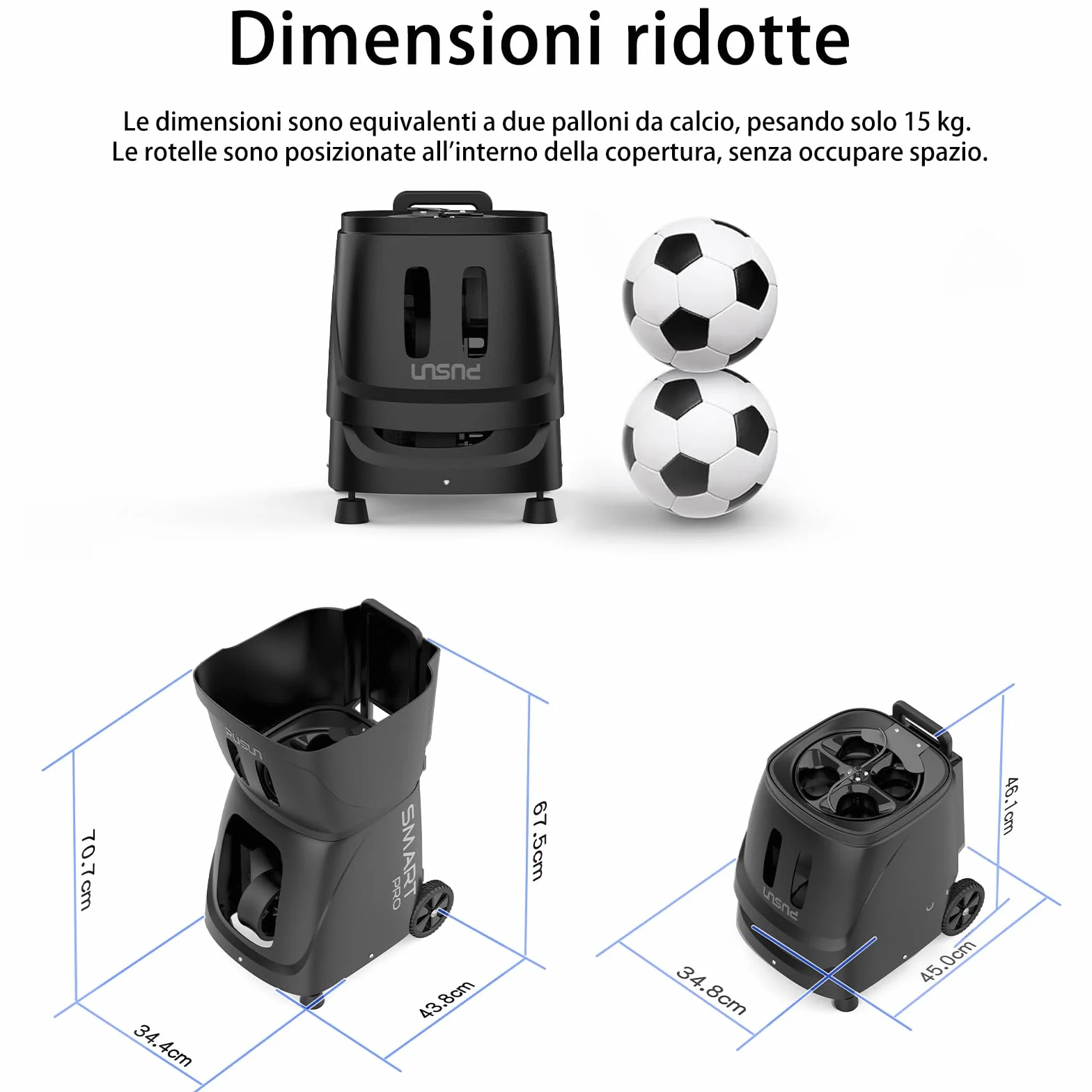 PUSUN PT-Smart-Pro Macchina intelligente per palline da tennis con controllo APP telecomando iWatch batteria 4-6H nero