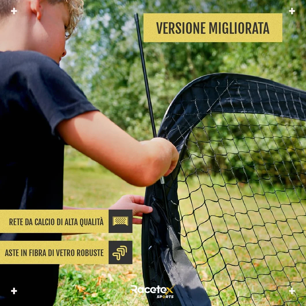 Racetex Cancelli da calcio per bambini set 2 pezzi con aste in fibra di vetro rinforzata