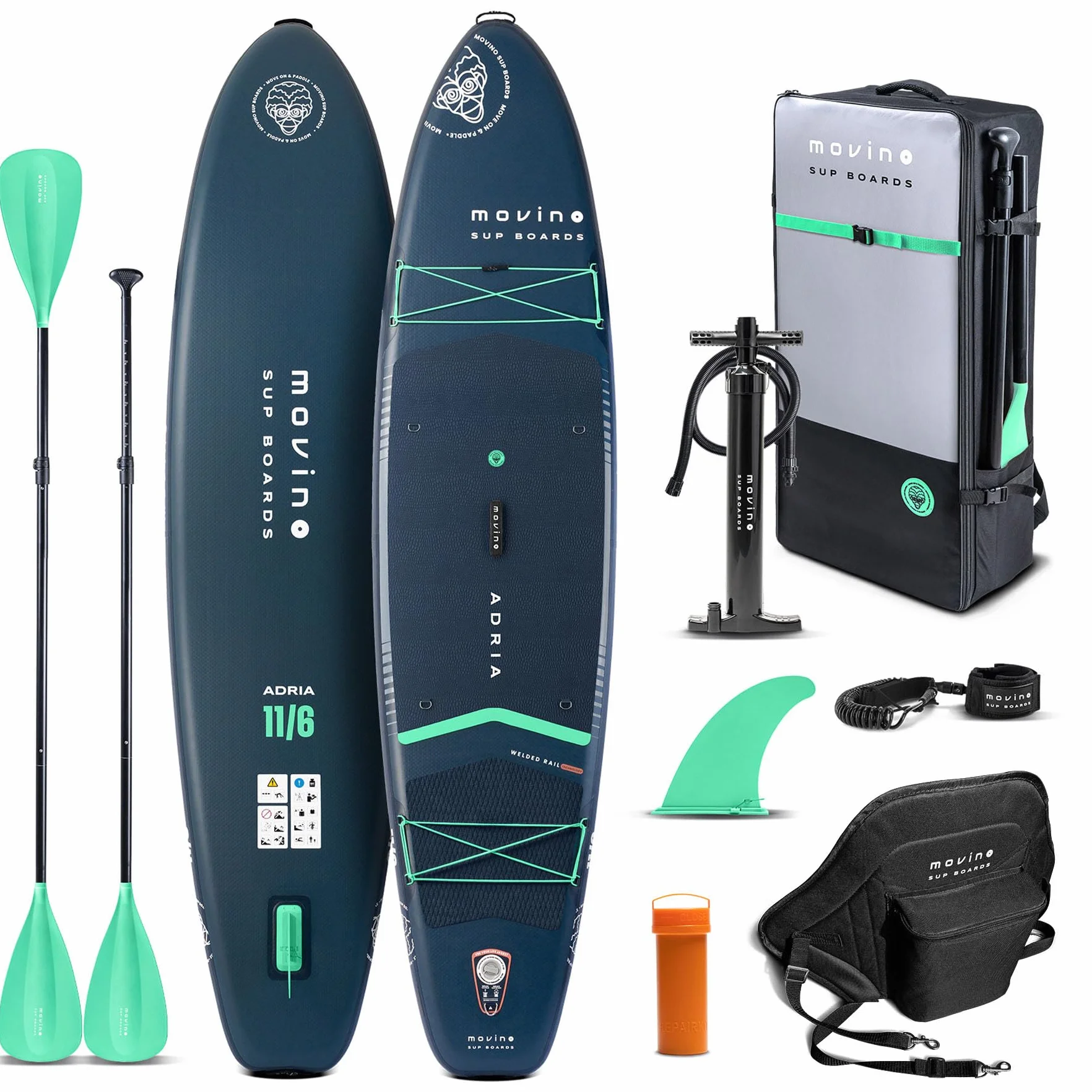 Movino Tavola SUP Gonfiabile per Adulti - 2in1 SUP Kayak - fino a 165 kg - con Pagaia - 350 x 83 x 15 cm - Stand Up Paddleboard Adria
