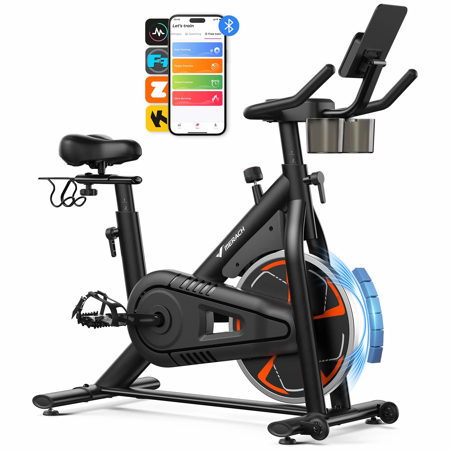MERACH Cyclette da Casa con Resistenza Magnetica, Bicicletta da Appartamento Silenziosa con Sella a Cuscino d’Aria Ammortizzante, Schermo LCD, App Esclusiva, Telaio a H Stabile, Carico fino a 150KG