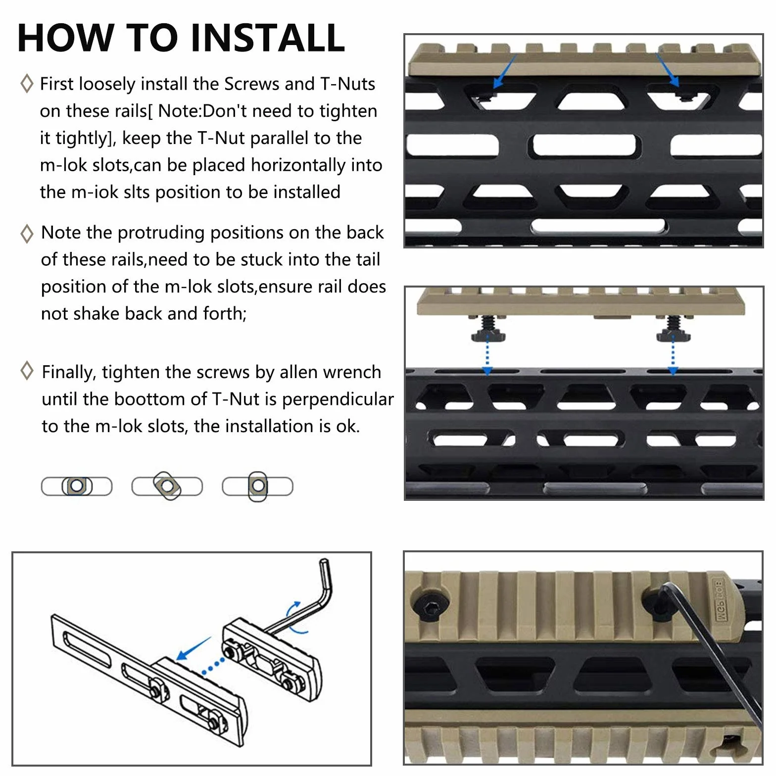 Accessori M-Lok Picatinny Leggeri 5 Slot 7 Slot 9 Slot 11 Slot 13 Slot con 10 Dadi a T 10 Viti 1 Chiave Inglese
