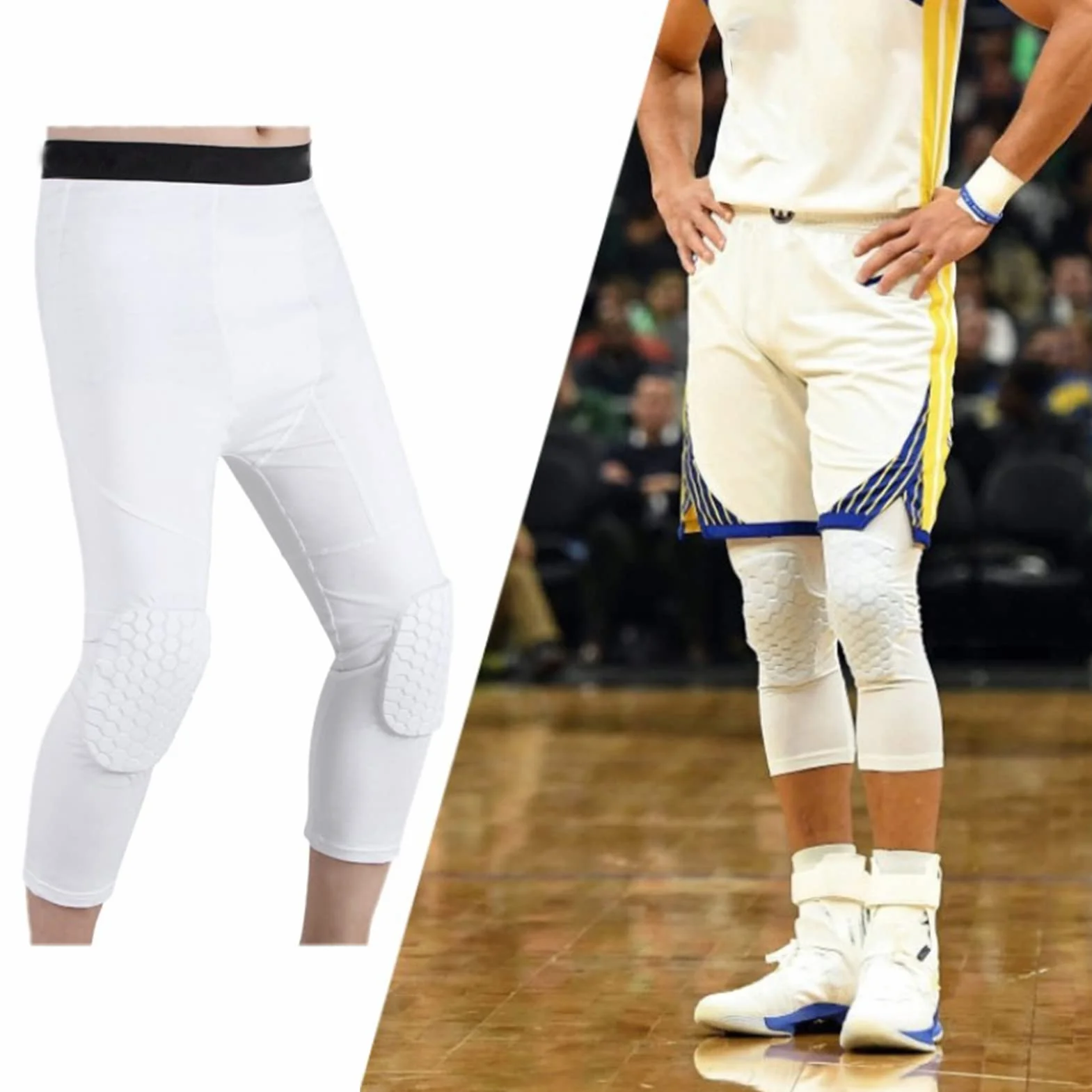 Ginocchiera Unisex a Compressione Anticollisione a Nido d'Ape per Pallacanestro (M 160-175 cm)