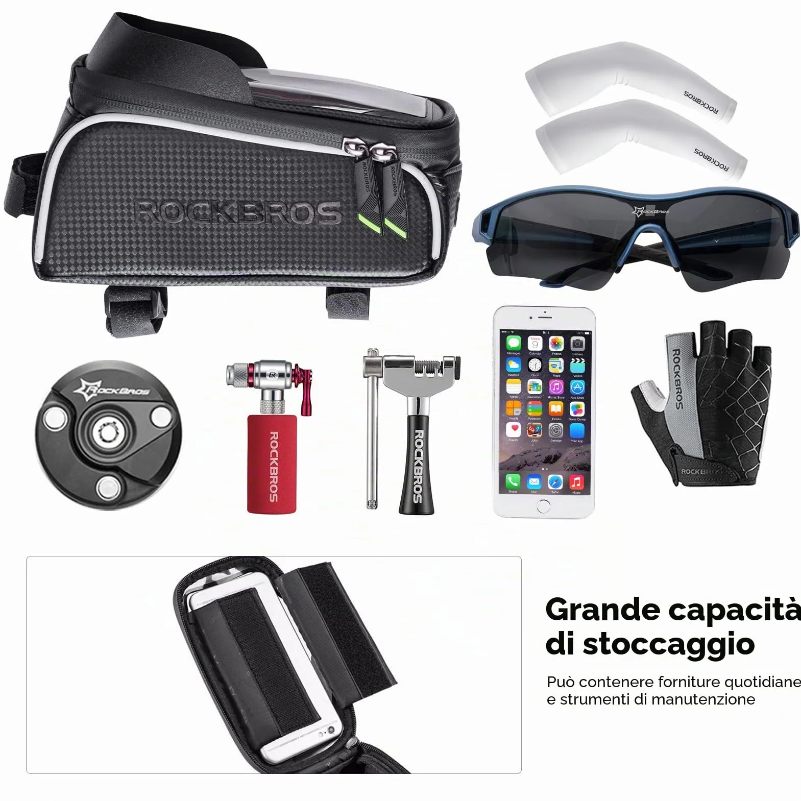 Borsa Telaio Bici ROCKBROS Idrorepellente Manubrio 1.5L Support Cellulare TPU Touchscreen 6.5" Copertura Anti-pioggia
