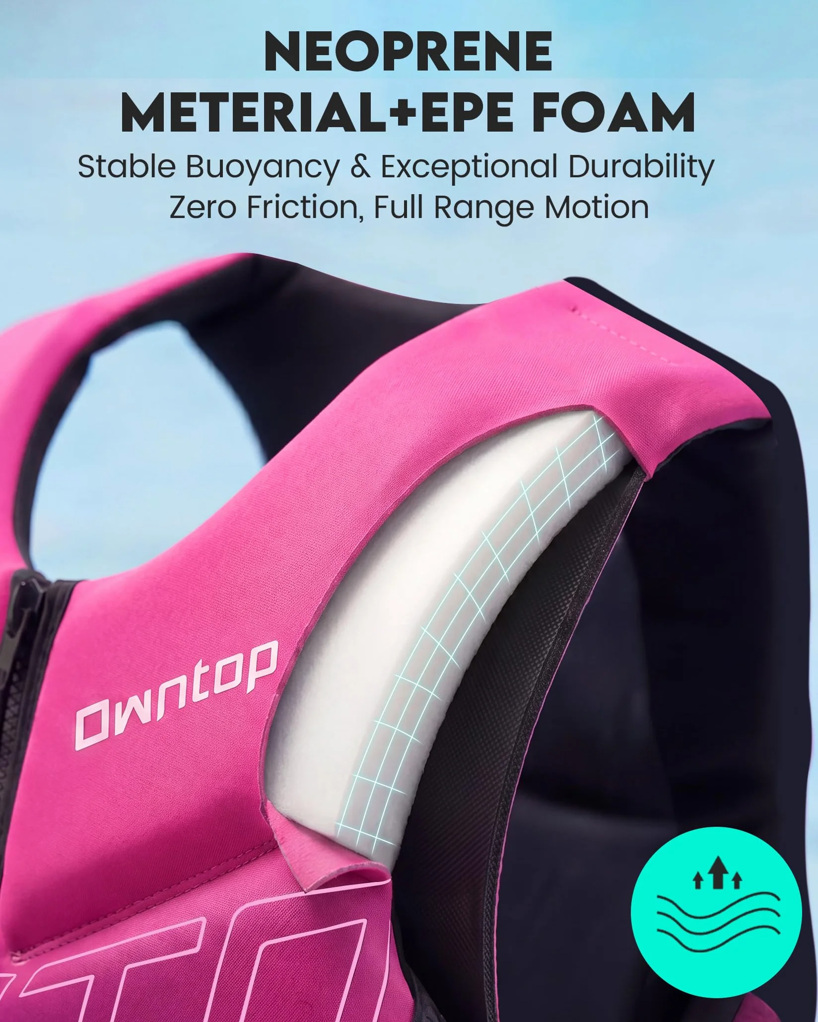 Owntop Giubbotto Galleggiante per Adulti | Aiuto al Galleggiamento in Neoprene Pieghevole con Doppie Cinghie in Vita | Gilet di Galleggiamento Leggero per Barca, Kayak, Paddle e Pesca