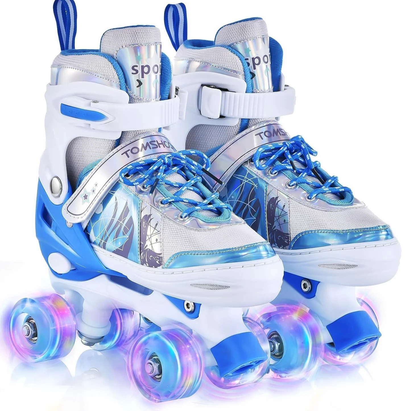 TOMSHOO Pattini a rotelle per ragazze, pattini in linea per bambini, ragazze, con luci a LED luminose, pattini in linea per bambini, misura regolabile, per principianti, bambini, regalo