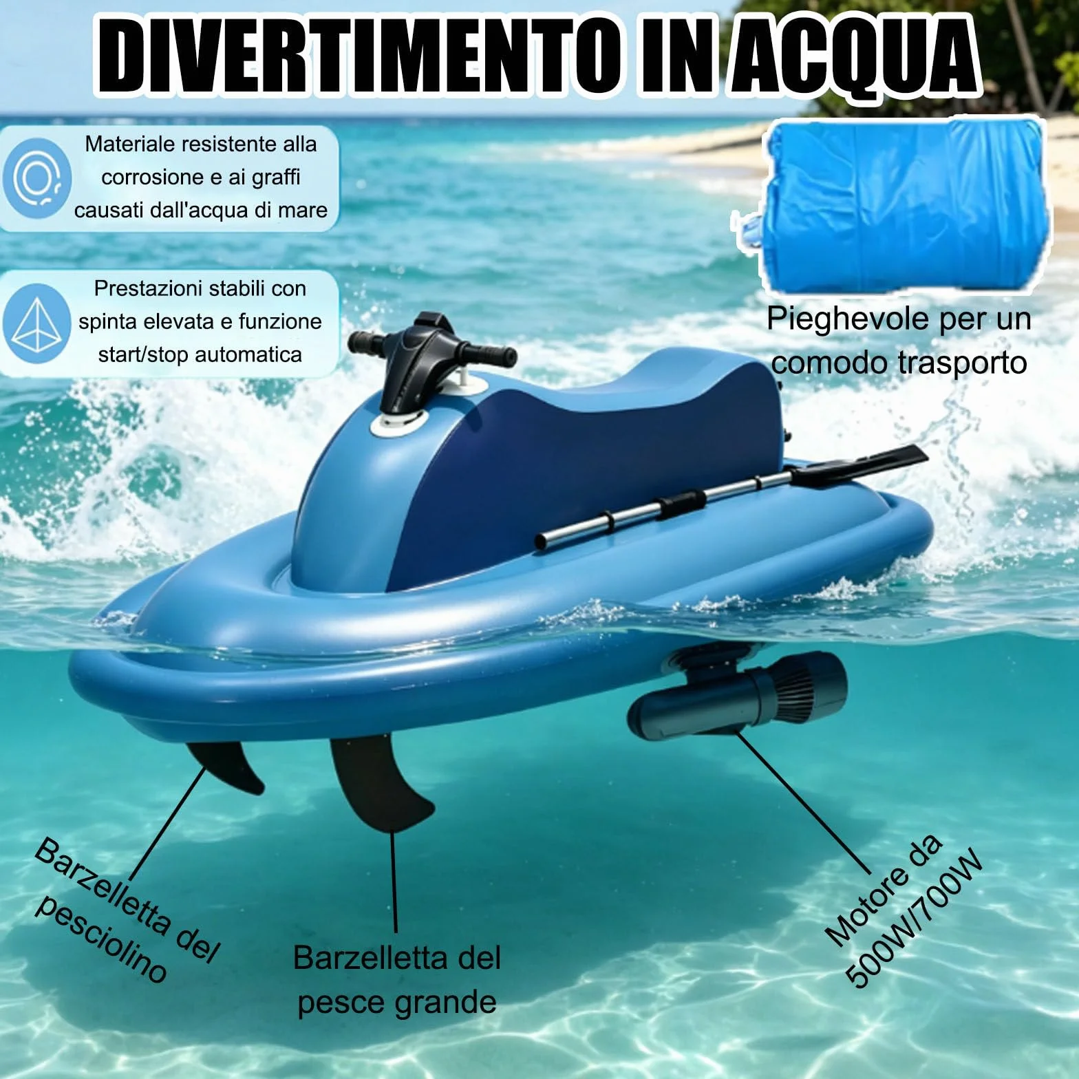 Jetski Elettrica Subacquea 700W 11km/h 9 Velocità Brushless con Motore Gonfiabile