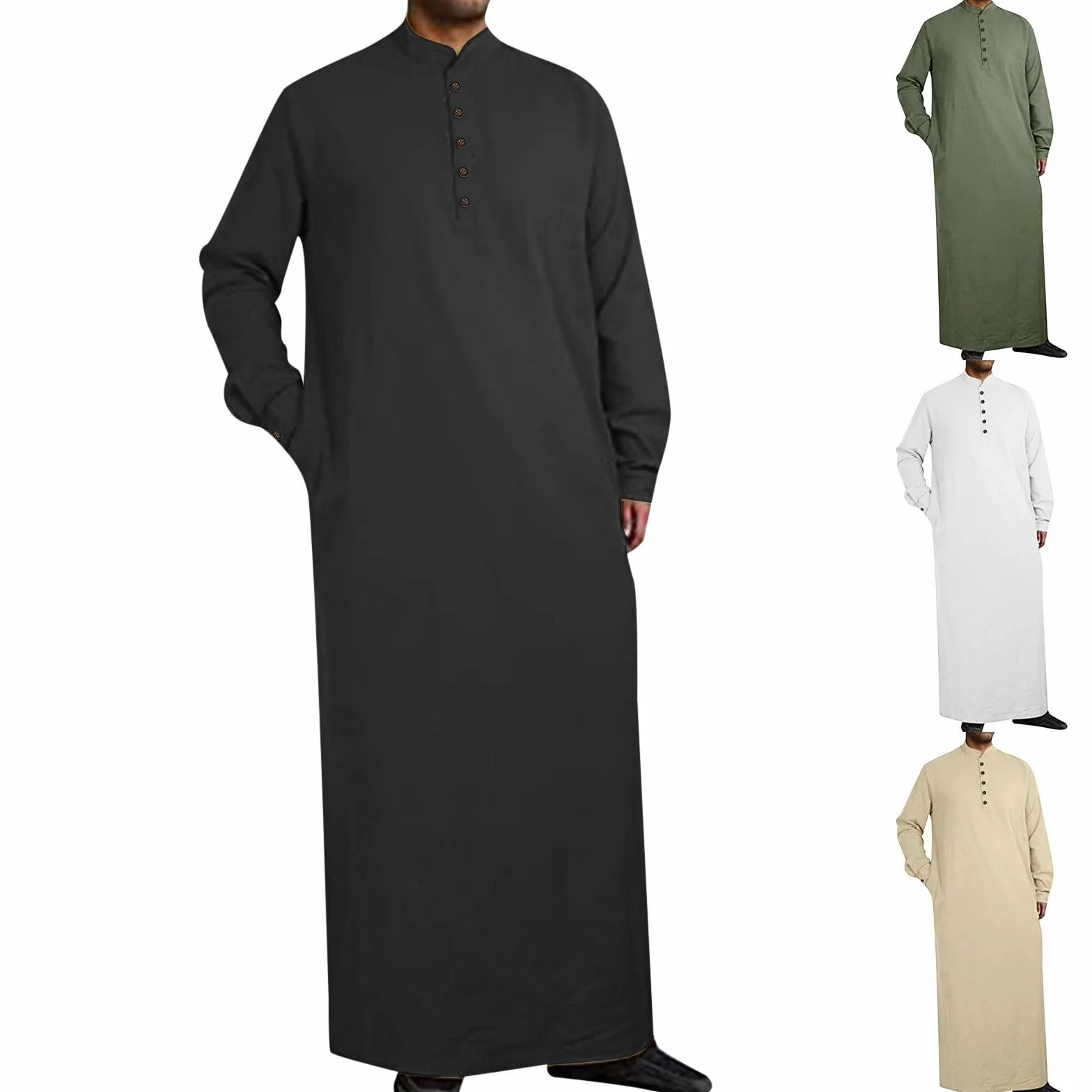 Royalty Dubai Roba Musulmano Caftano Abaya Uomo Islamico Manica Lunga Medio Oriente