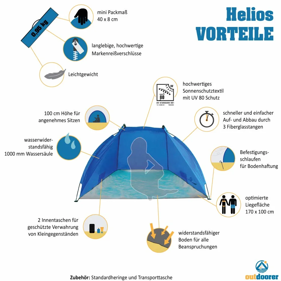 Tenda da spiaggia Helios UV 80 ultraleggera blu