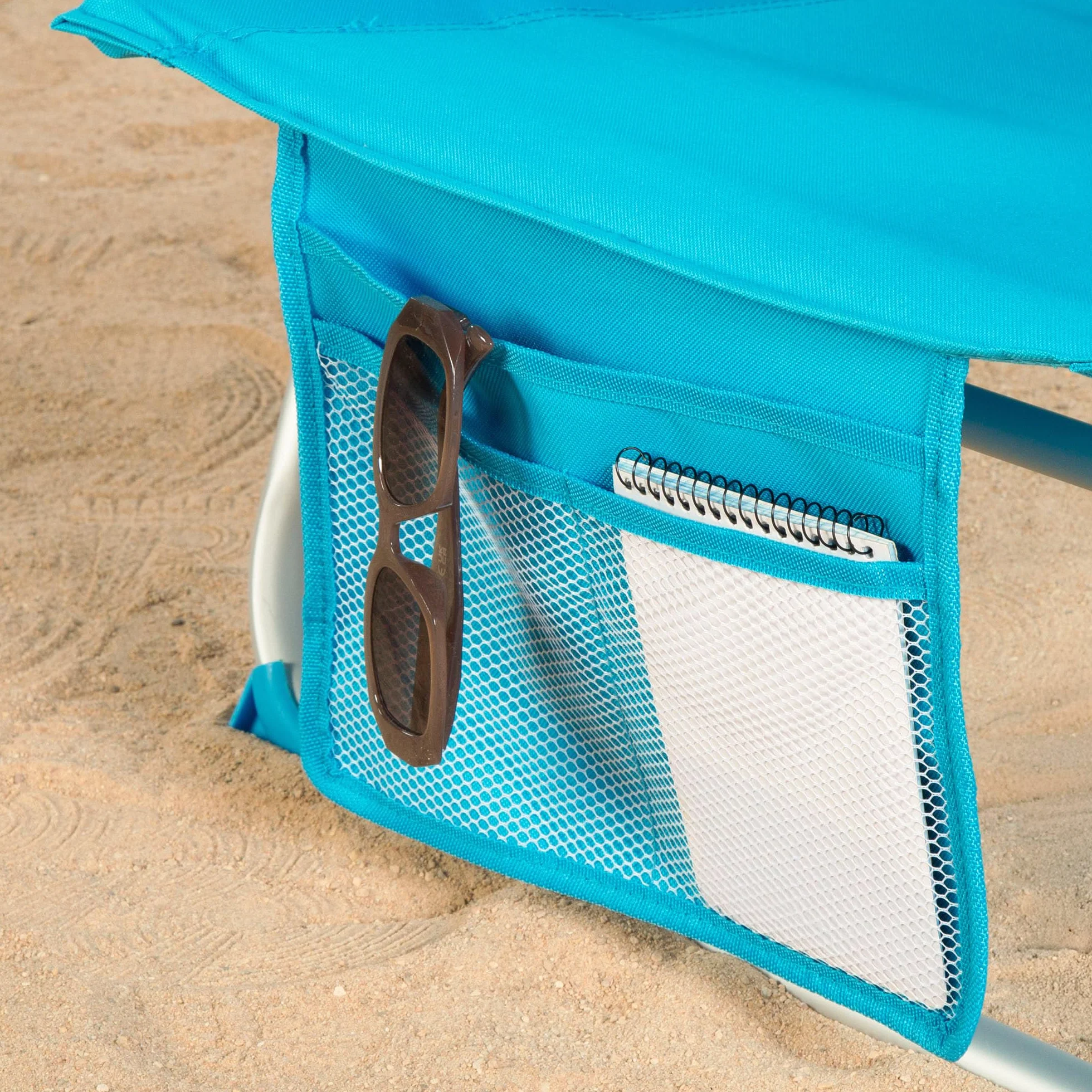 AKTIVE Sedia da spiaggia pieghevole 49x58x80 cm, con cuscino, sedia zaino pieghevole, schienale reclinabile, con due tasche, blu pastello (53983)
