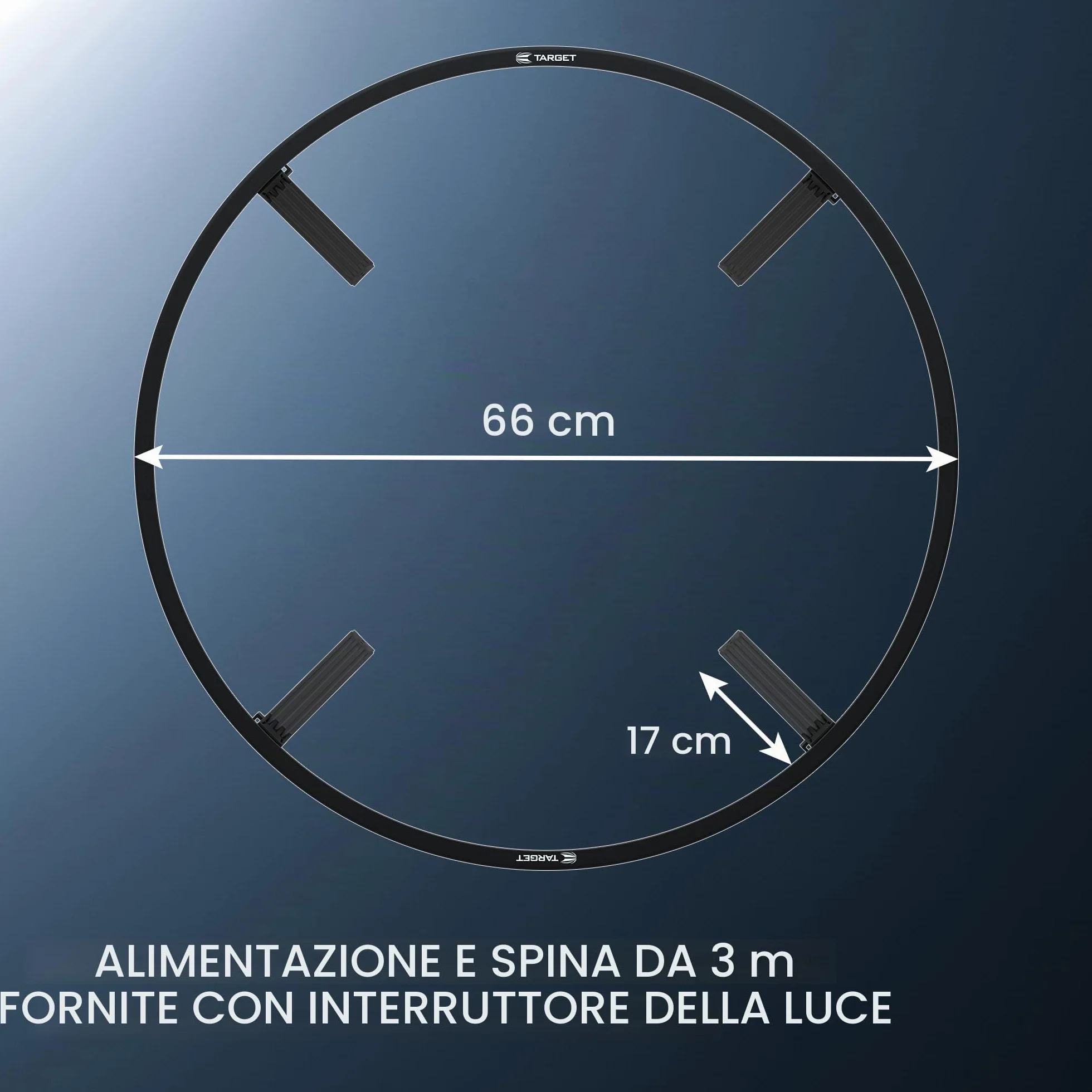 Target Darts Corona Vision Dartboard LED Illuminazione Nero Anello Luminoso Bianco Bersaglio Freccette Piedini Magnetici