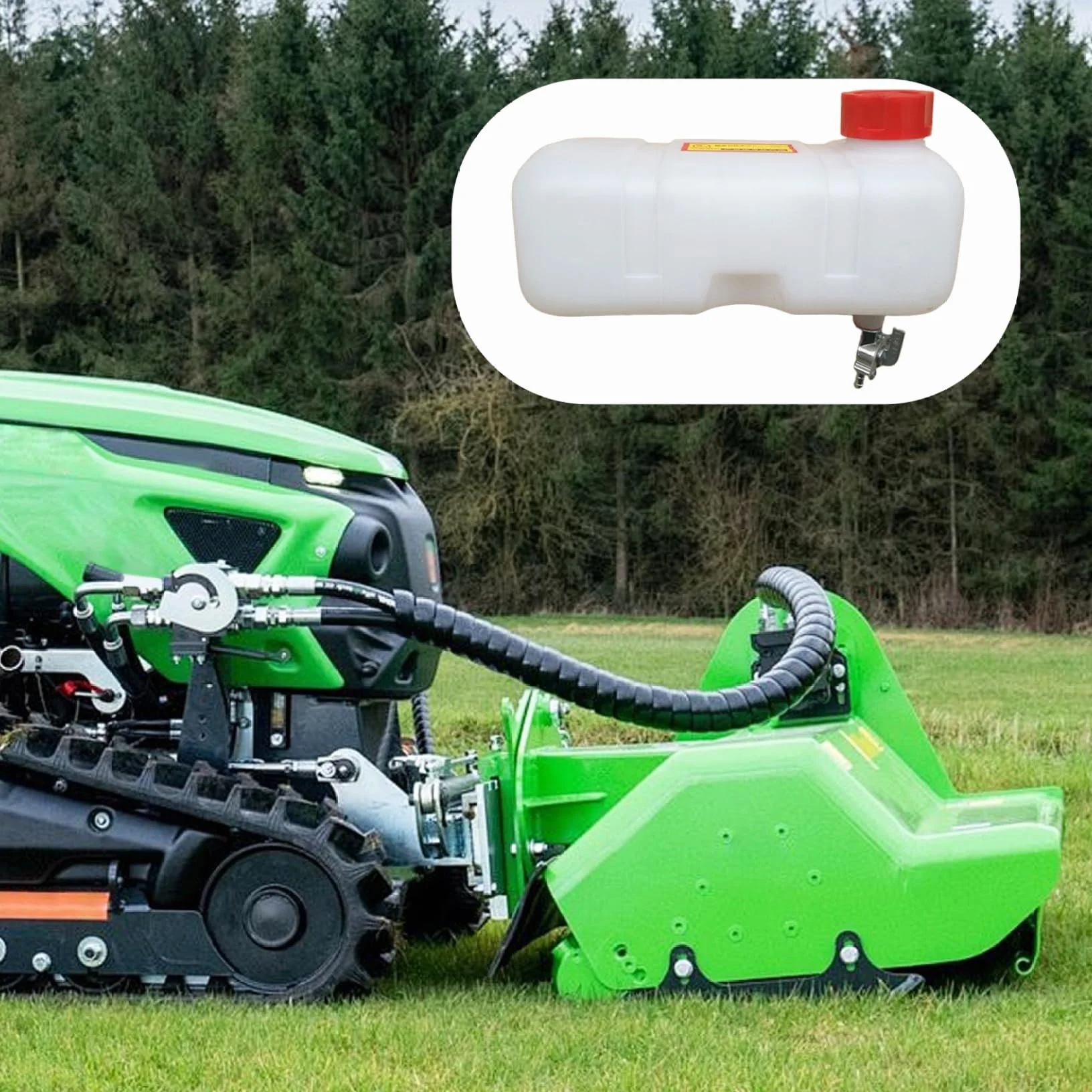 Serbatoio dell'acqua e carburante con tubo dell'olio e ugello per tosaerba, bianco