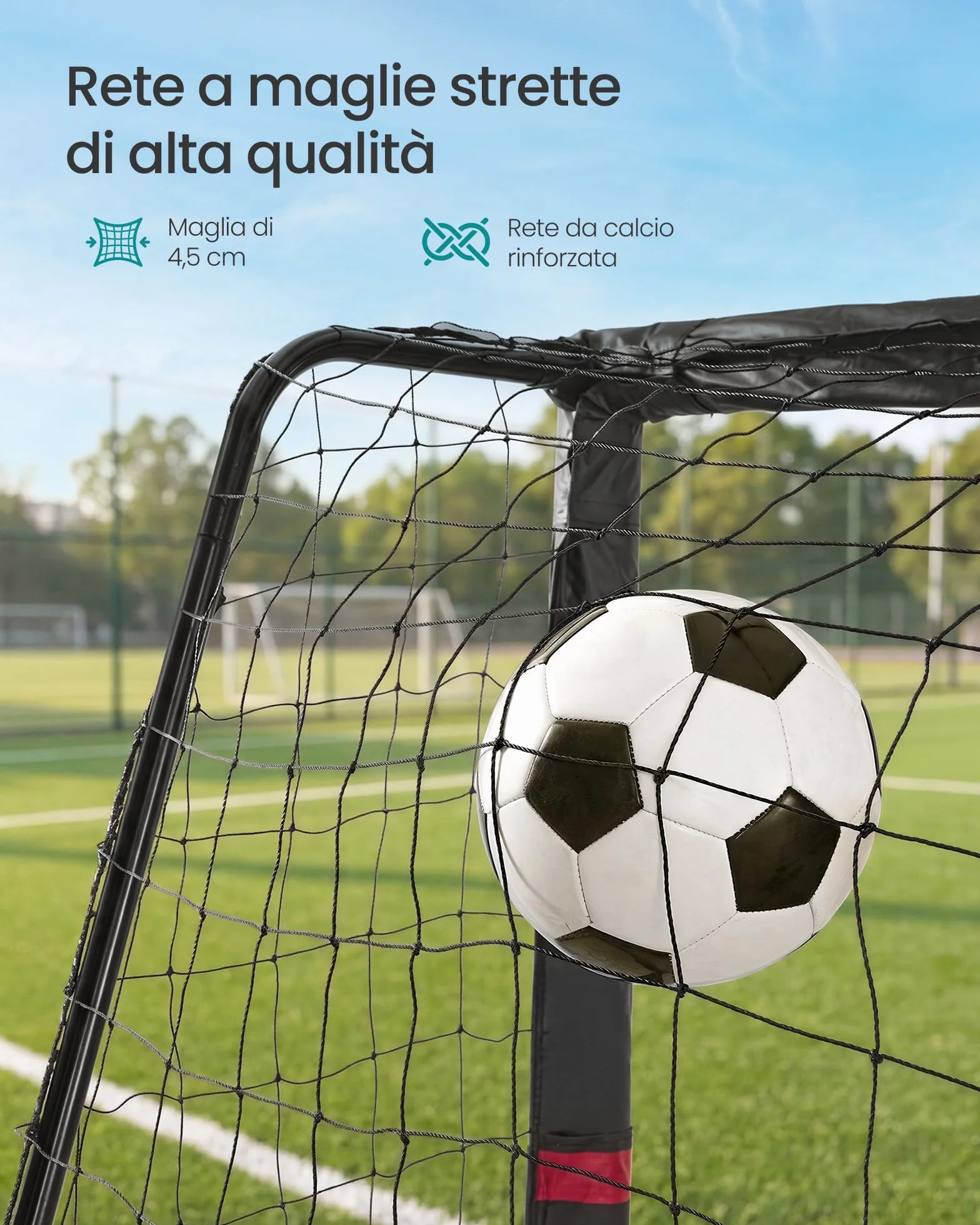SONGMICS Porta da Calcio Acciaio Rete PE Esterni Giardino Spiaggia Rivestita Gommapiuma