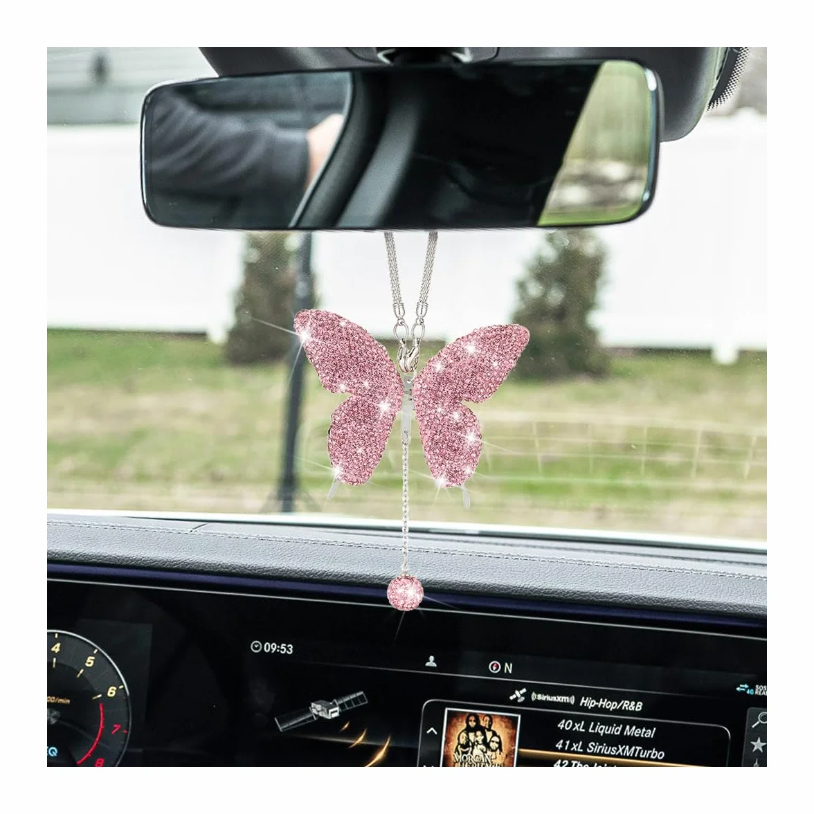 JNNJ Ciondolo a farfalla con diamanti per specchietto retrovisore dell'auto, accessori luminosi da appendere sull'auto, decorazione per le donne (rosa)
