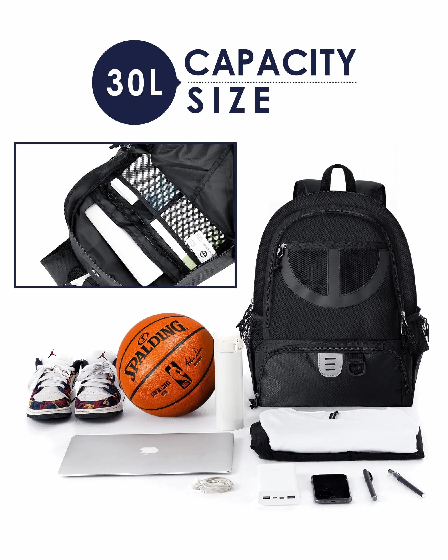 Borsa da basket in rete nera TRAILKICKER con scomparto per scarpe e pallacanestro