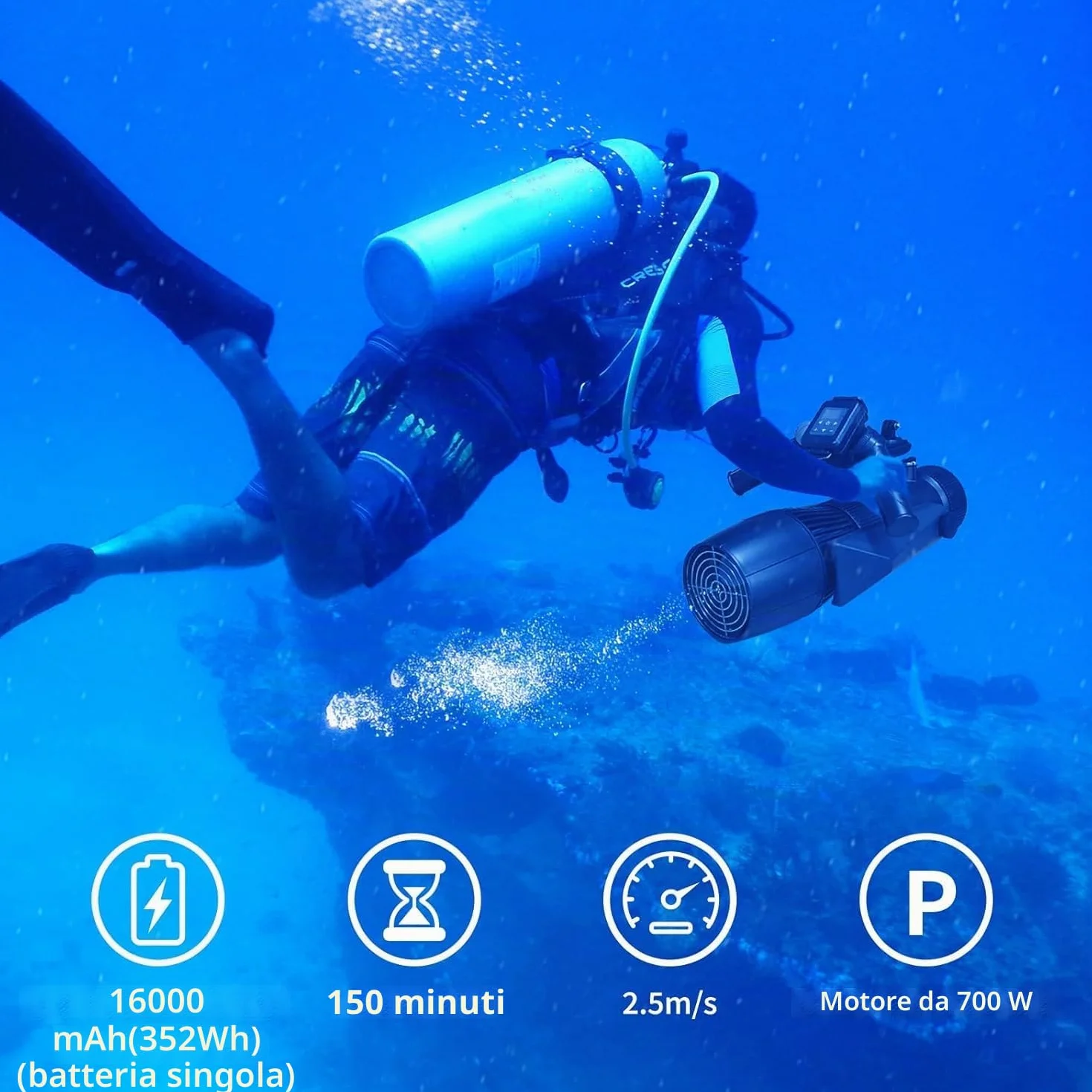 Camolech Monopattino subacqueo 900 W batteria rimovibile 16 Ah per adulti piscina mare