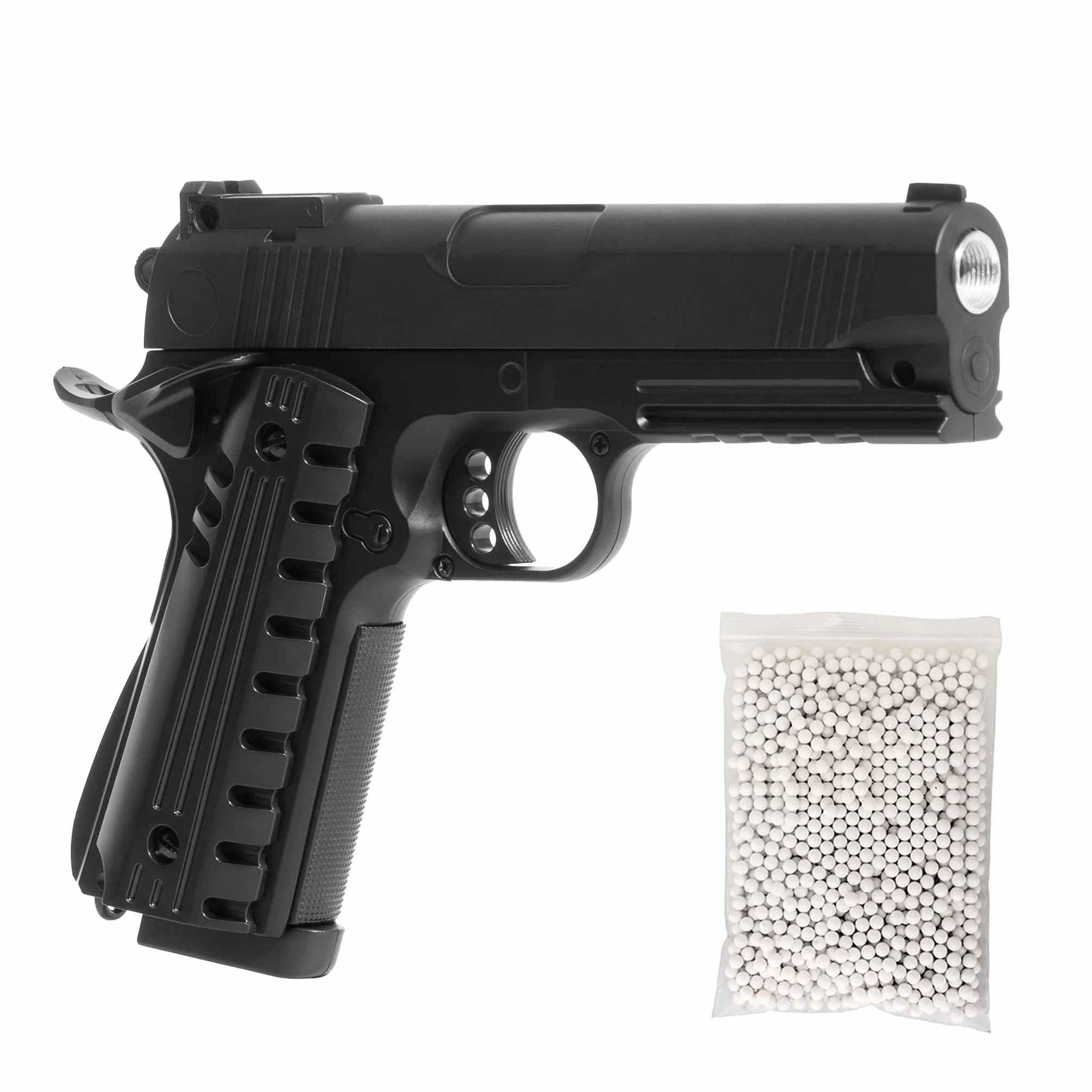 Pistola Softair a Molla, Calibro 6 mm, Corpo in Metallo, 0,9 Joule, 1000 Pallini